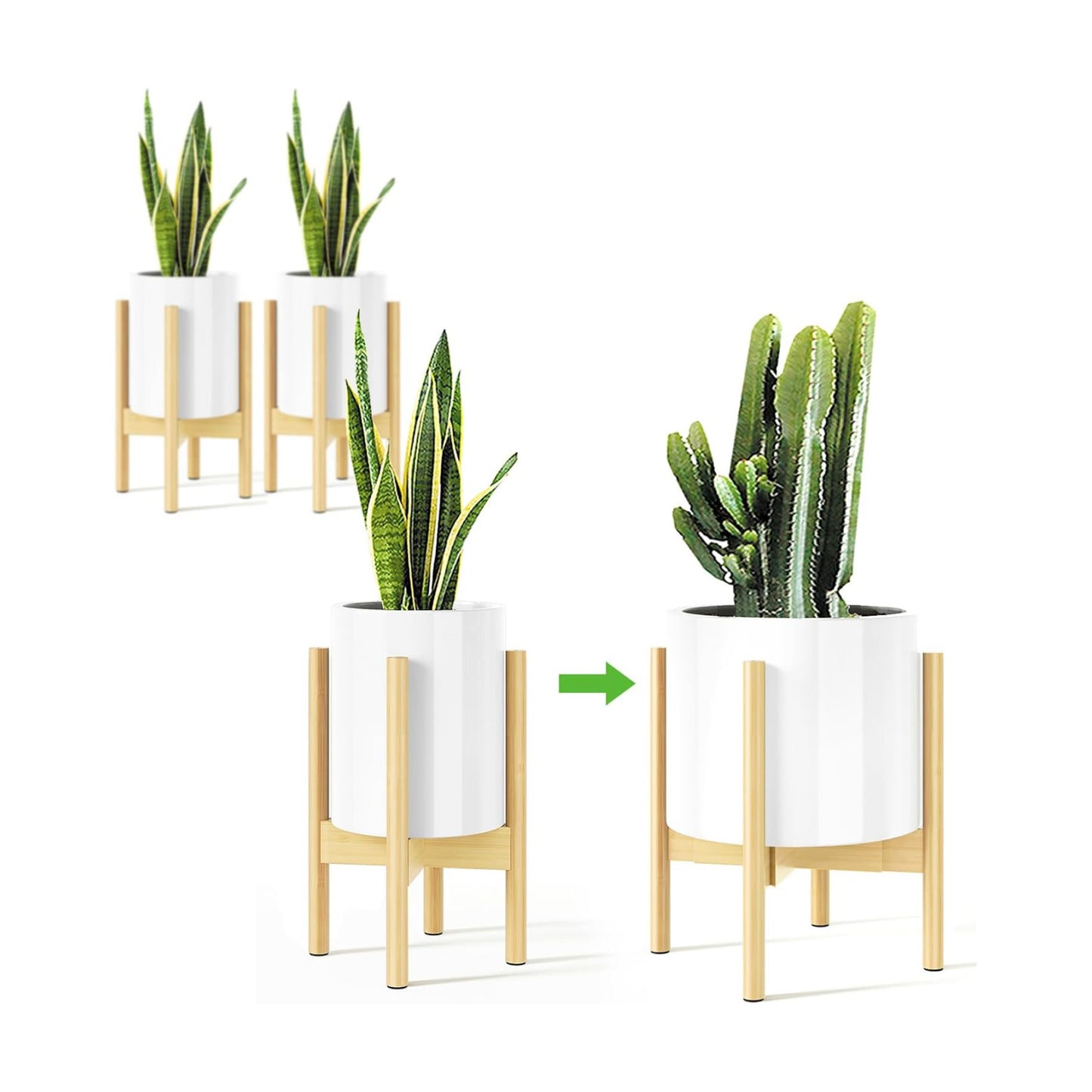MUDEELA Plant Stand for Indoor, Bamboo Material, Natural, 14.5 Inch Tall | Adjustable Width Fits 8-12 Inch Pot
