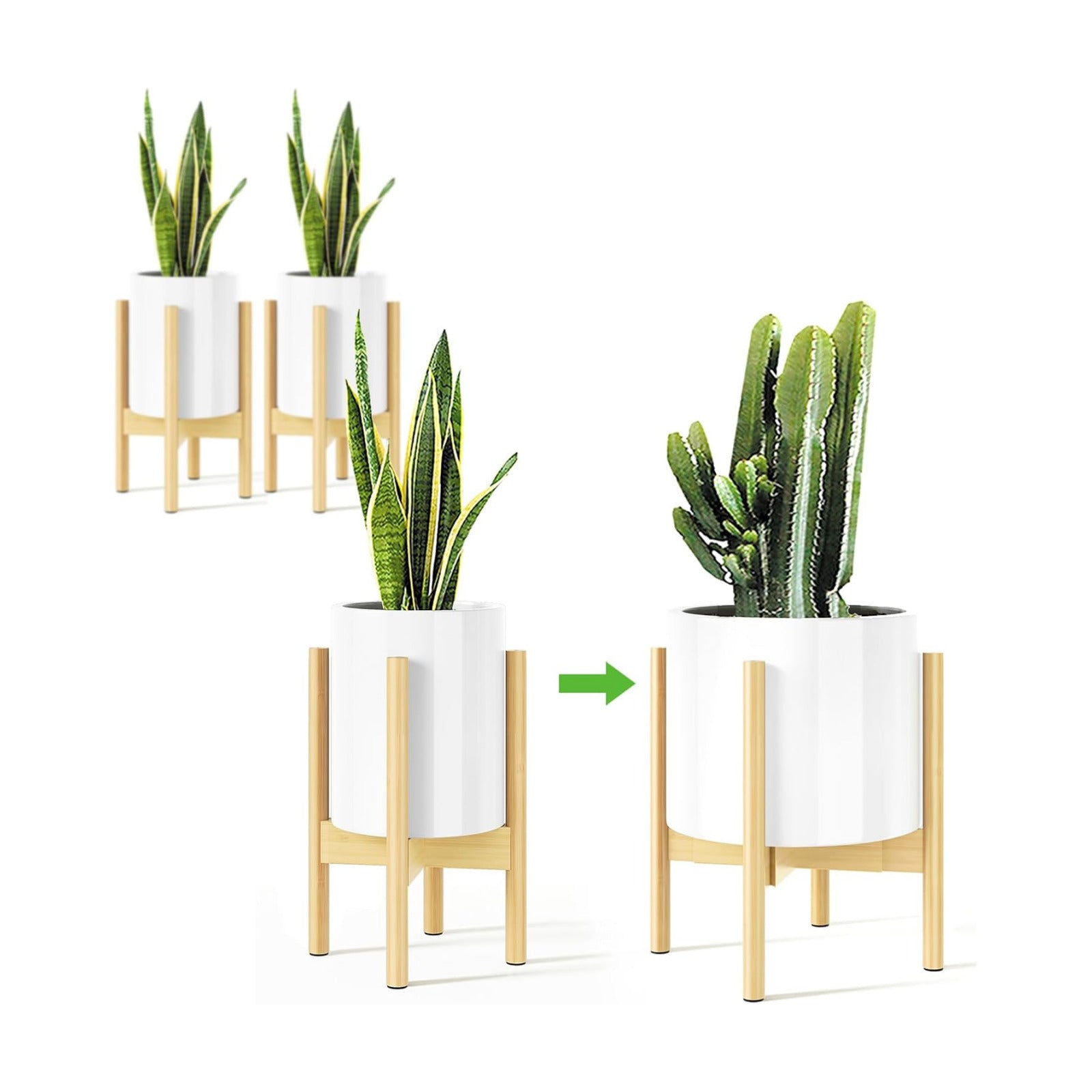 MUDEELA Plant Stand for Indoor, Bamboo Material, Natural, 14.5 Inch Tall | Adjustable Width Fits 8-12 Inch Pot
