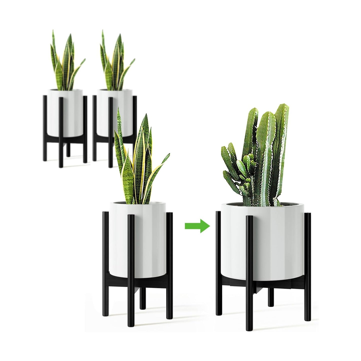 MUDEELA Plant Stand for Indoor, Bamboo Material, Black, 14.5 Inch Tall | Adjustable Width Fits 8-12 Inch Pot