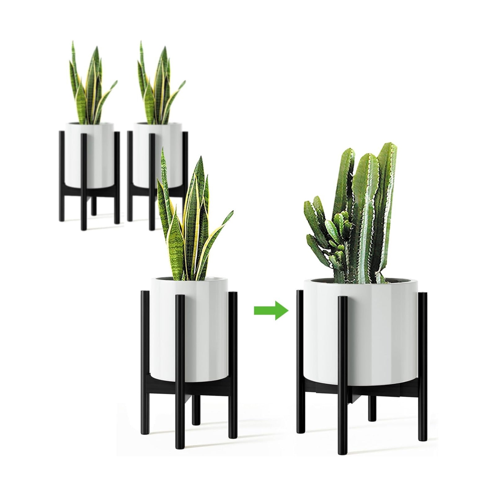 MUDEELA Plant Stand for Indoor, Bamboo Material, Black, 14.5 Inch Tall | Adjustable Width Fits 8-12 Inch Pot
