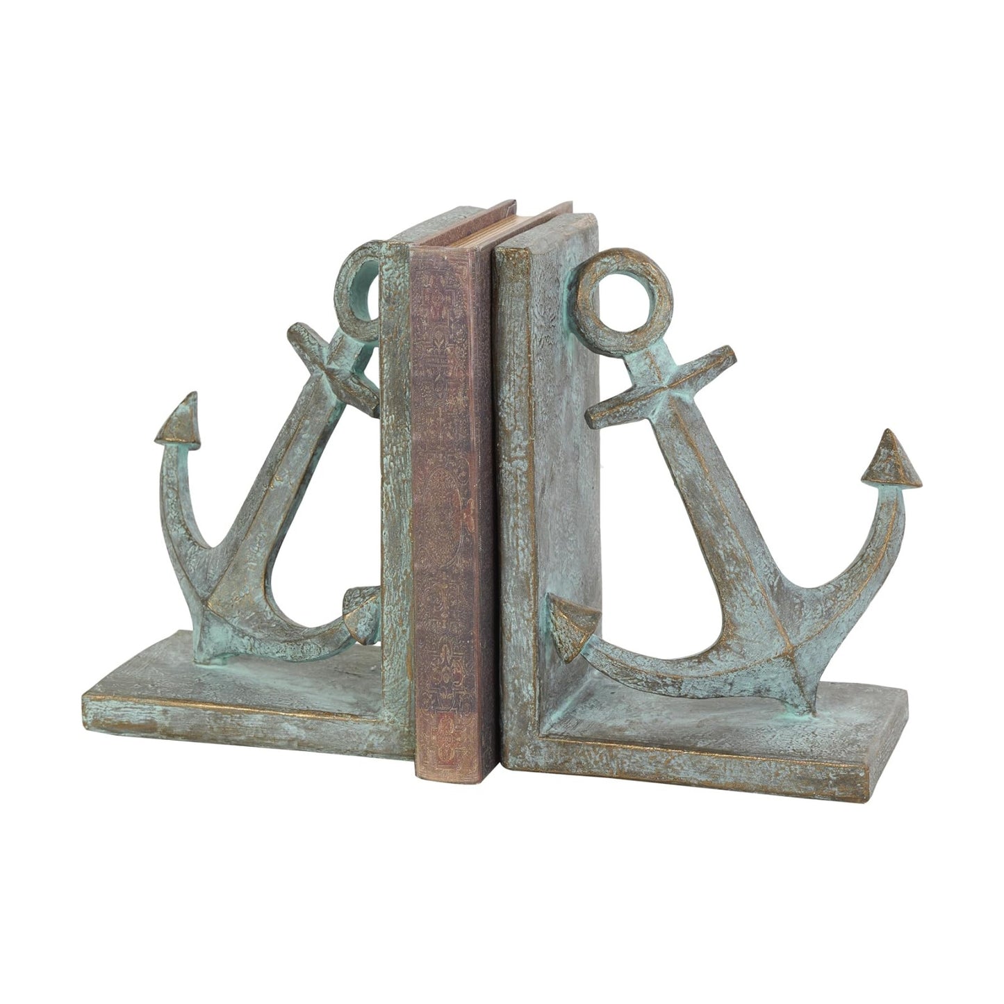 Polystone Anchor Decorative Bookends Distressed Patina Non Skid / SMALL SIZE / Blue / Set of 2