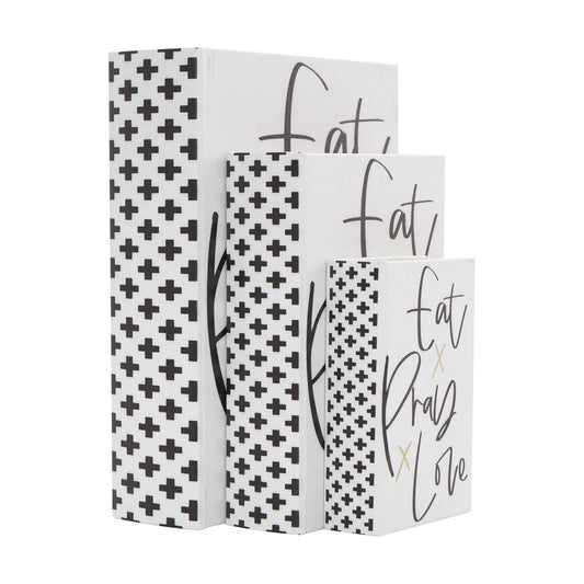 Love Faux Storage Book Book Shaped Boxes / White / 10.65", 8", 6"H