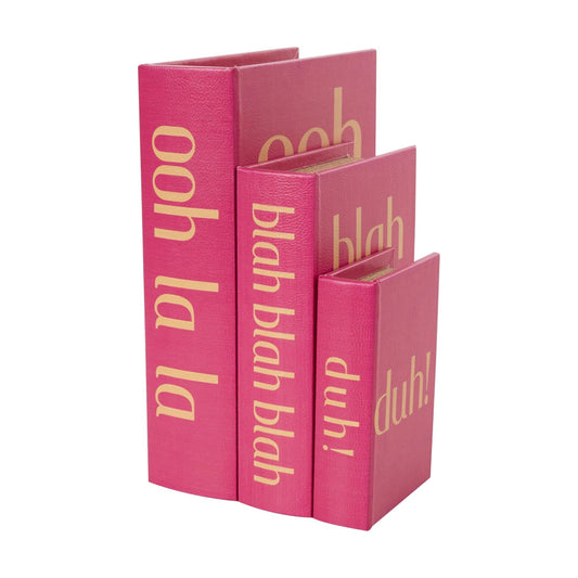 Wooden Decorative Box "Ooh La La" Faux Storage Book Decorative / Red / 12", 9", 6"H / Set of 3