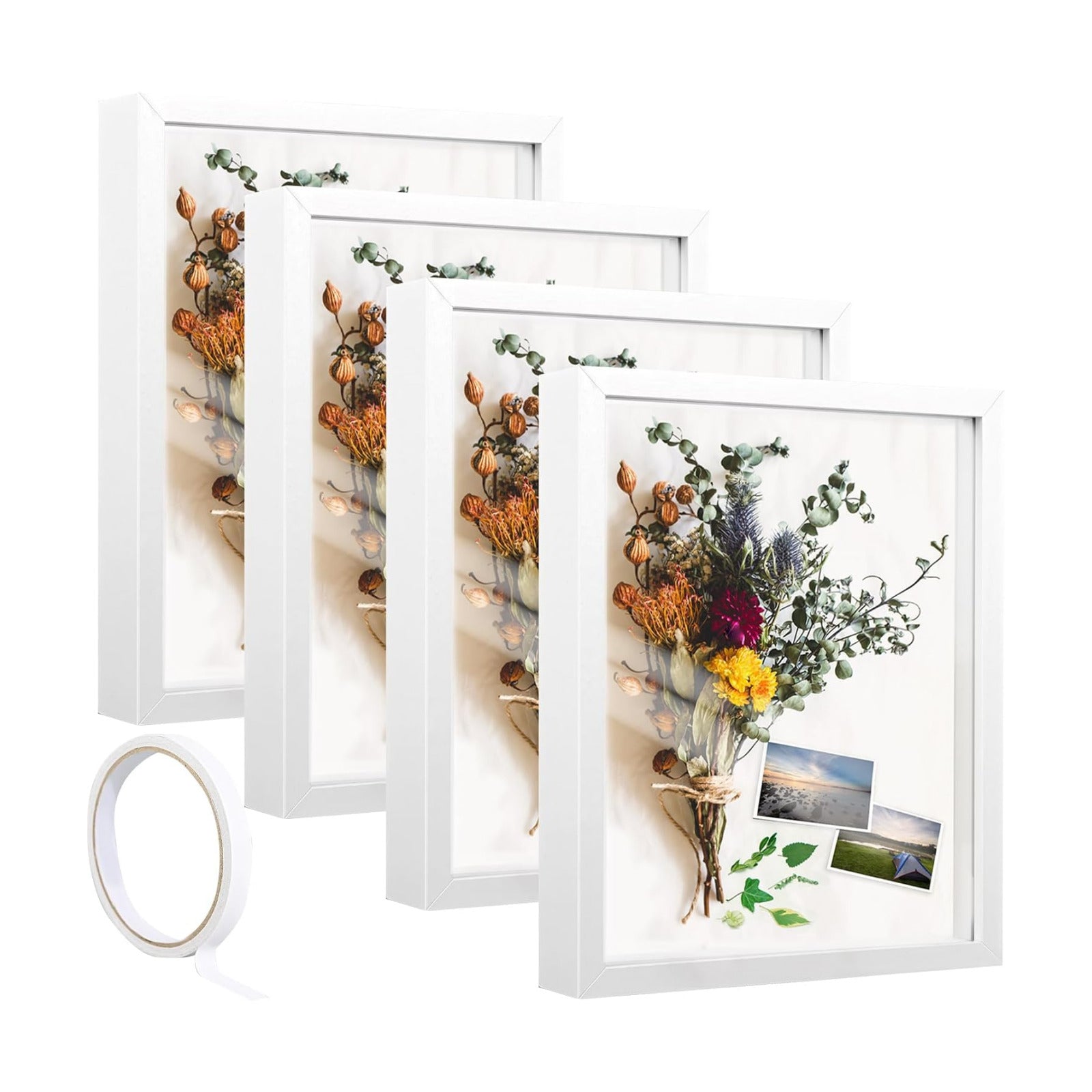 4 Pack 8*10 Shadow Box Frame, Shadow Boxes Display Cases 3D Wood Deep Shadow Box Plexiglass Shadow Boxes with Adhesive