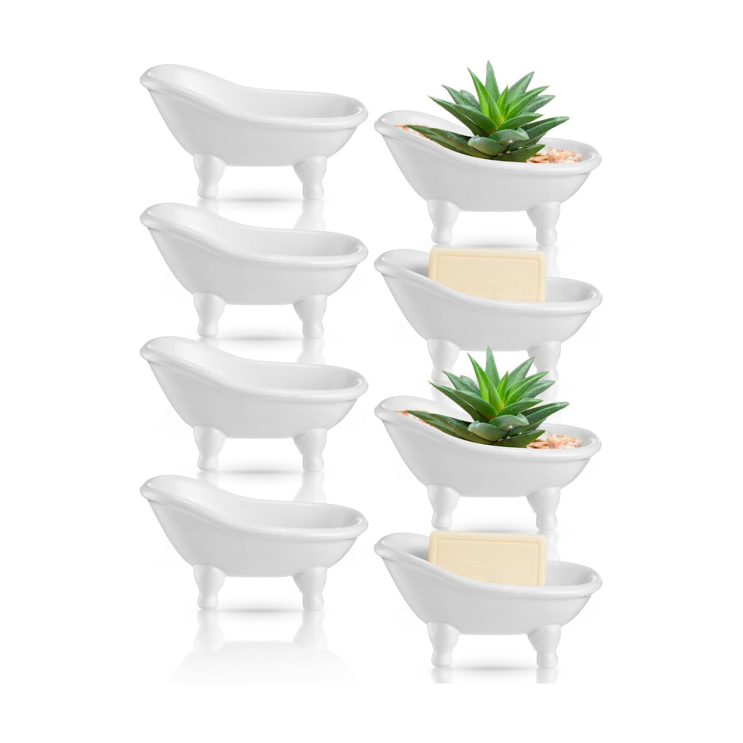 5.6" Mini Bathtub Ceramic Planter Succulent Pot Bonsai Cactus Flower Vase Holder / Set of 8