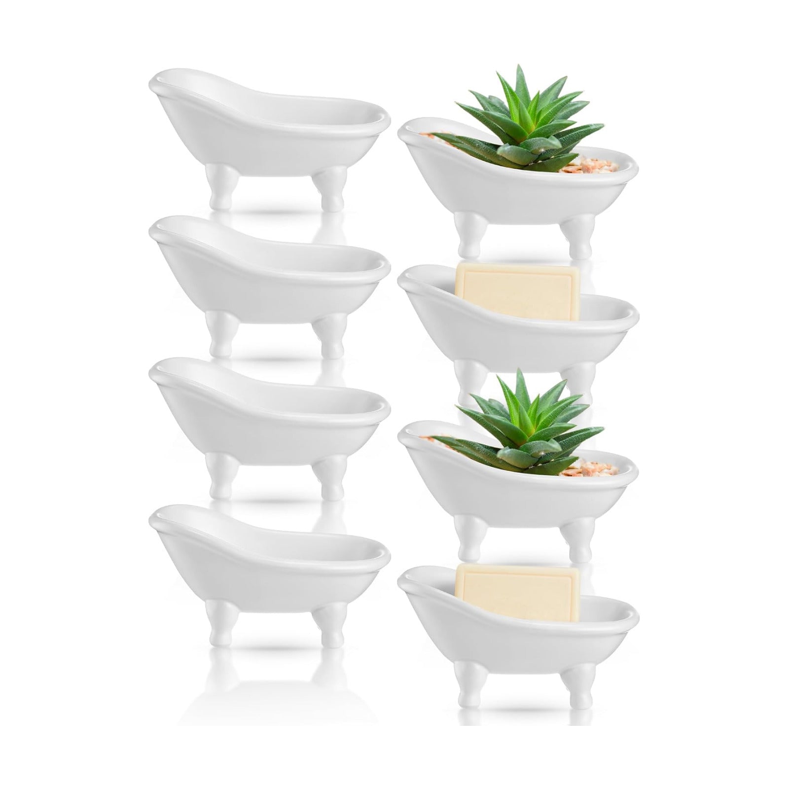 5.6" Mini Bathtub Ceramic Planter Succulent Pot Bonsai Cactus Flower Vase Holder / Set of 8
