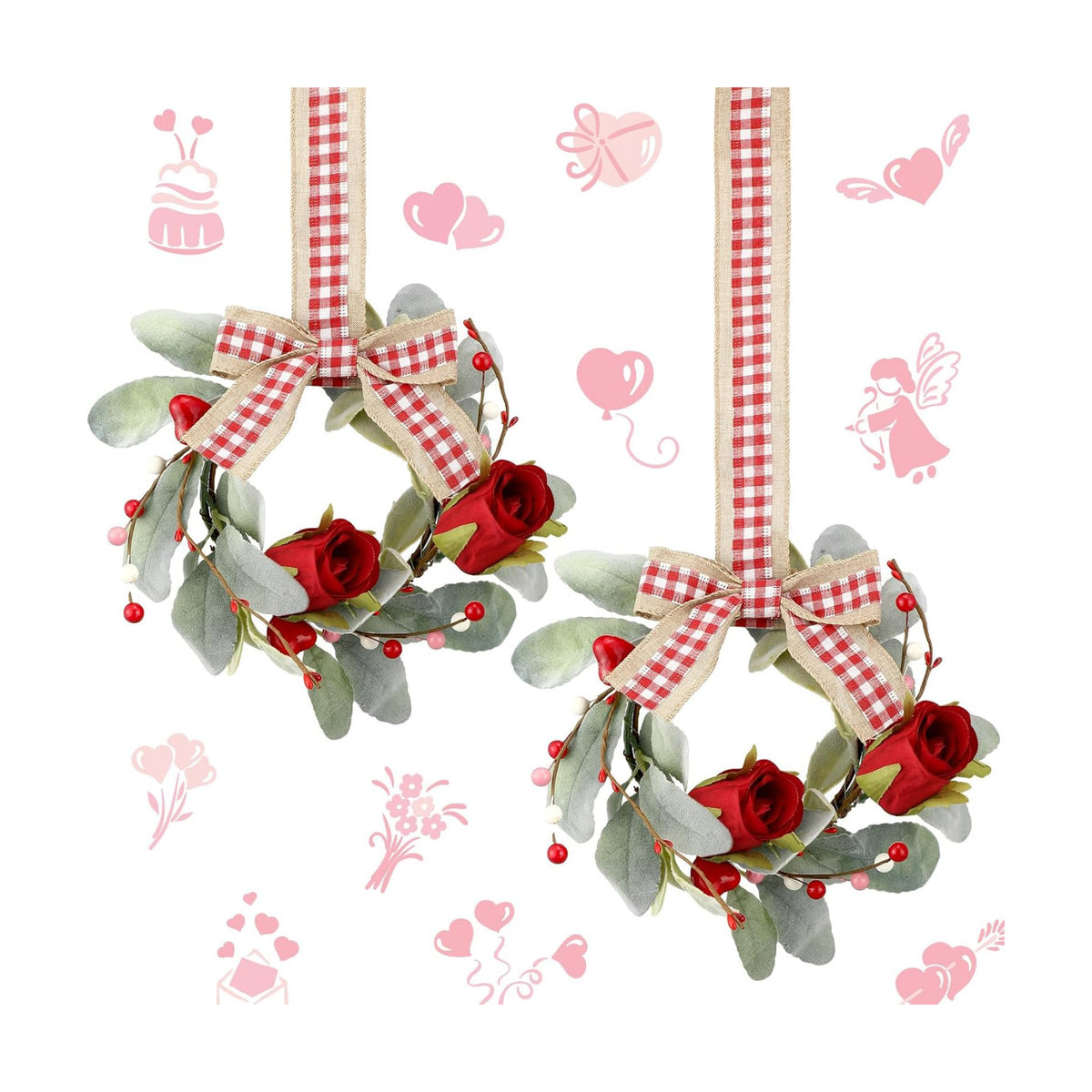 Syhood 2 Pcs 9 Inch Mini Valentine's Day Red Rose Wreaths