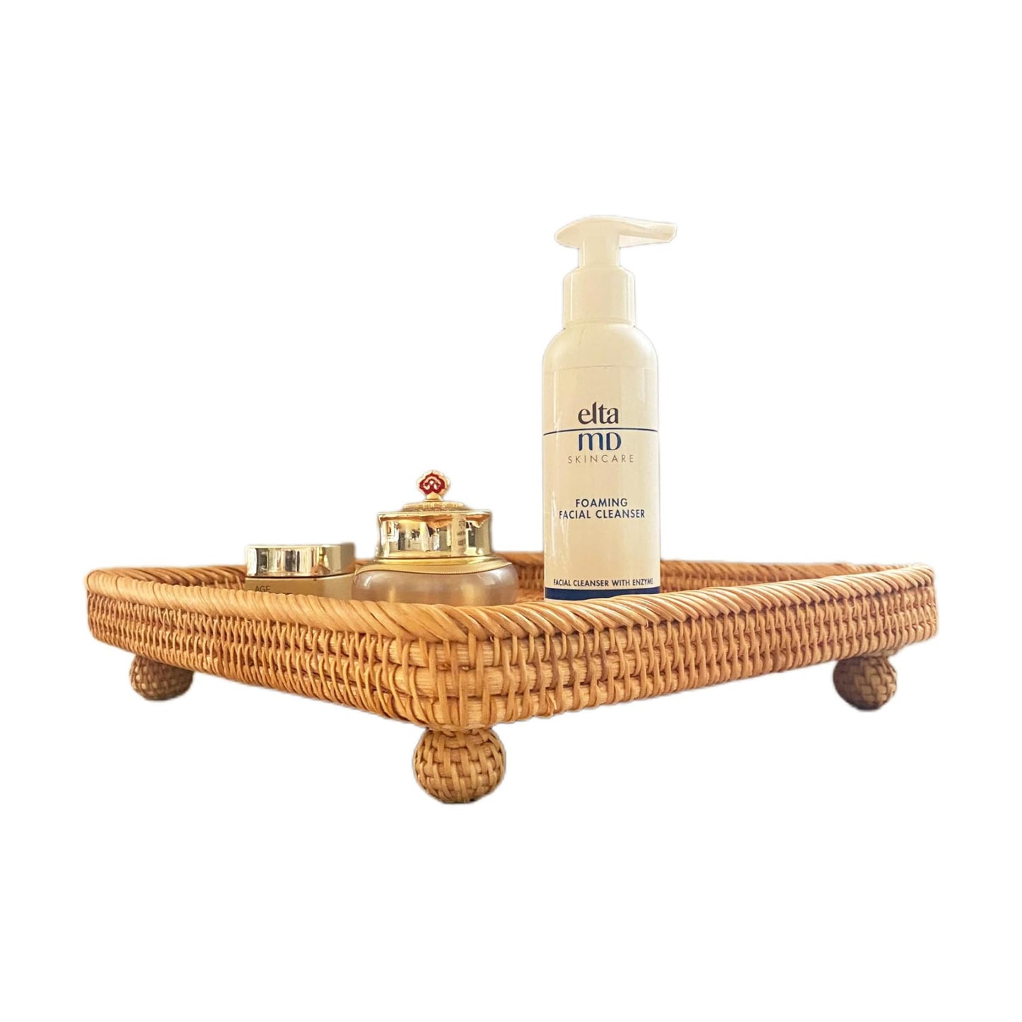 Rattan Pedestal Serving Basket / 12.5" Square