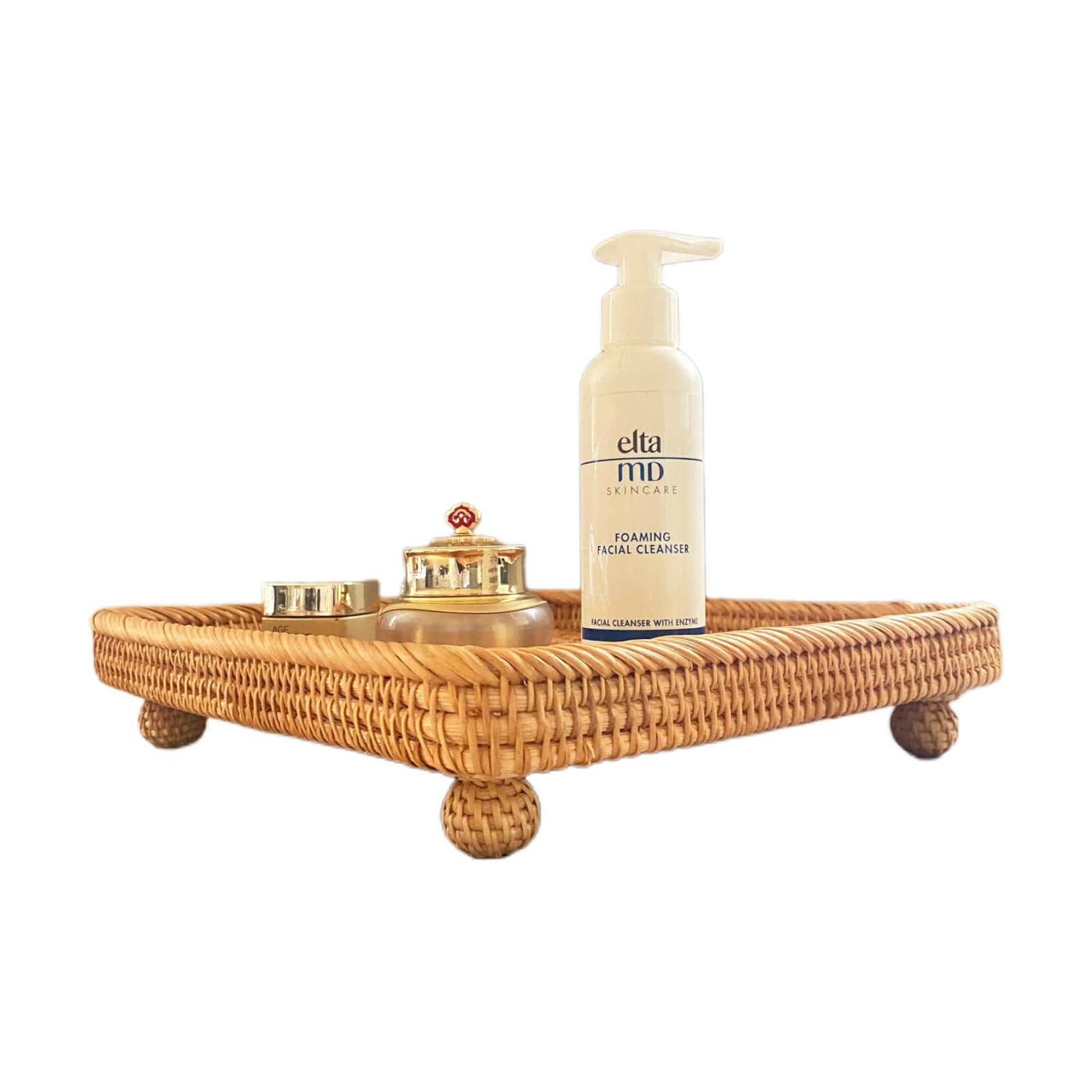 Rattan Pedestal Serving Basket / 12.5" Square