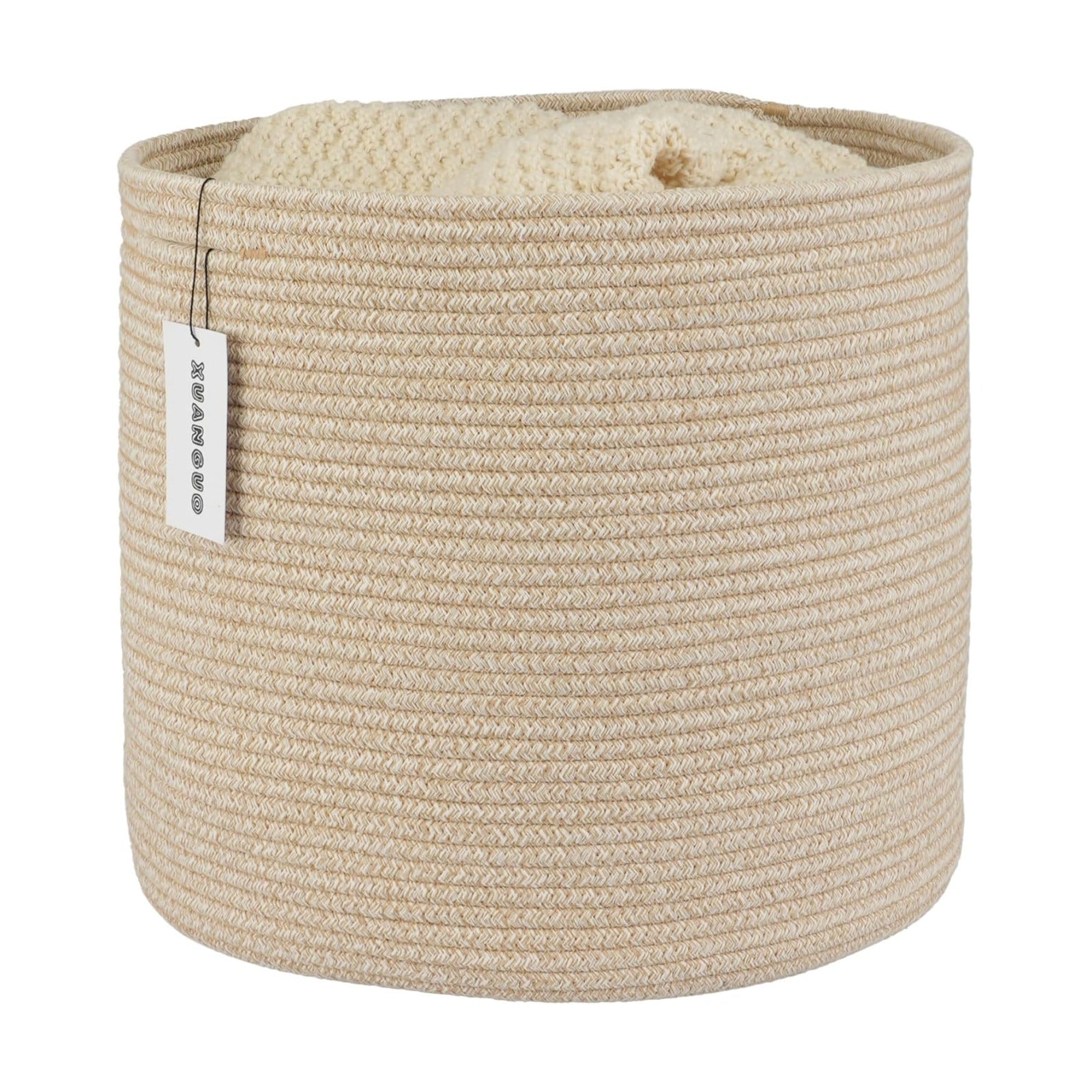 Cotton Rope Basket For Girls Boys Kids " Baby Laundry Basket Nursery Bin Round / Oatmeal / 16 x 14