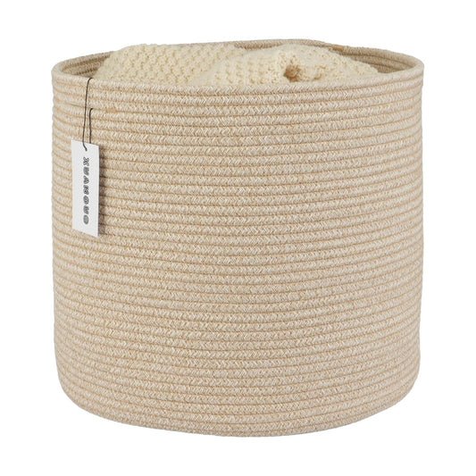 Cotton Rope Basket For Girls Boys Kids " Baby Laundry Basket Nursery Bin Round / Oatmeal / 16 x 14