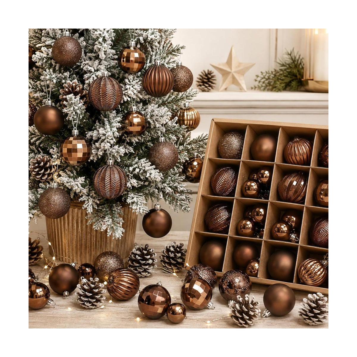 Lunmon 64 Pcs Brown Christmas Balls Ornaments Moody Neutral Xmas Bulbs