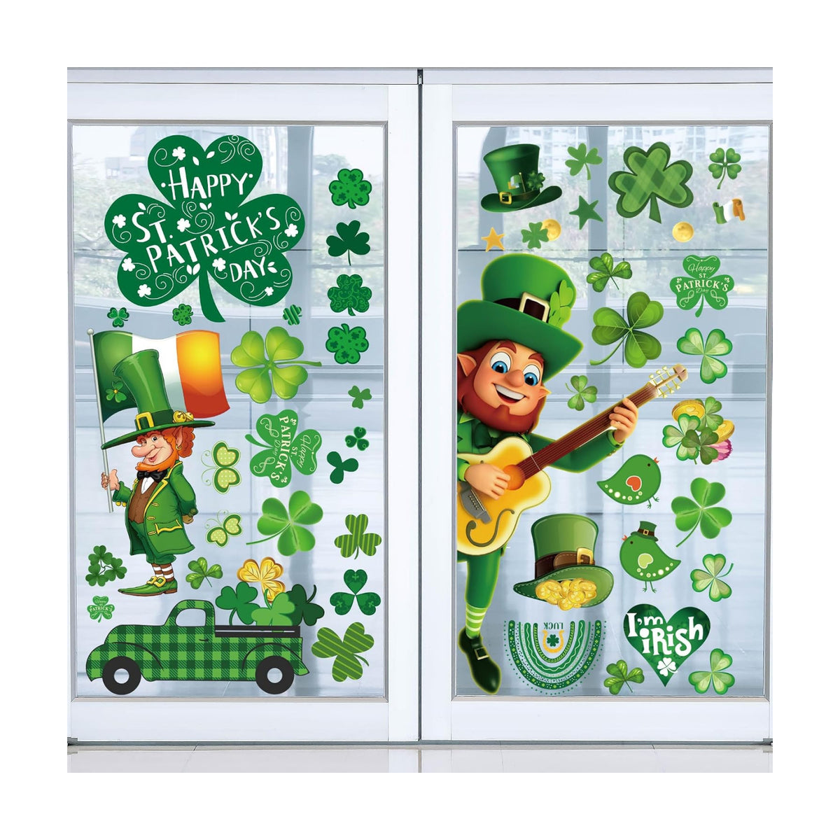 st Patricks Day Decorations Window clings 10 Sheet for Glass Windows Shamrock Window clings Stickers