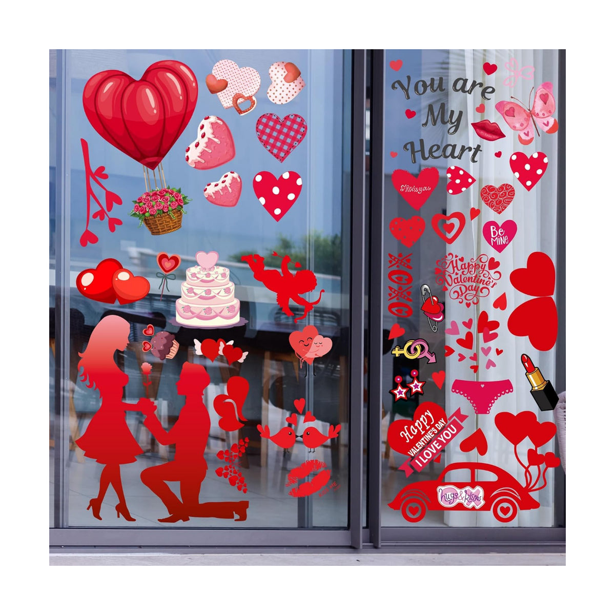 Valentines Day Decor Window clings 10 Sheet for Glass Windows Double-Sided Valentines Day Decorations Heart Window Decal