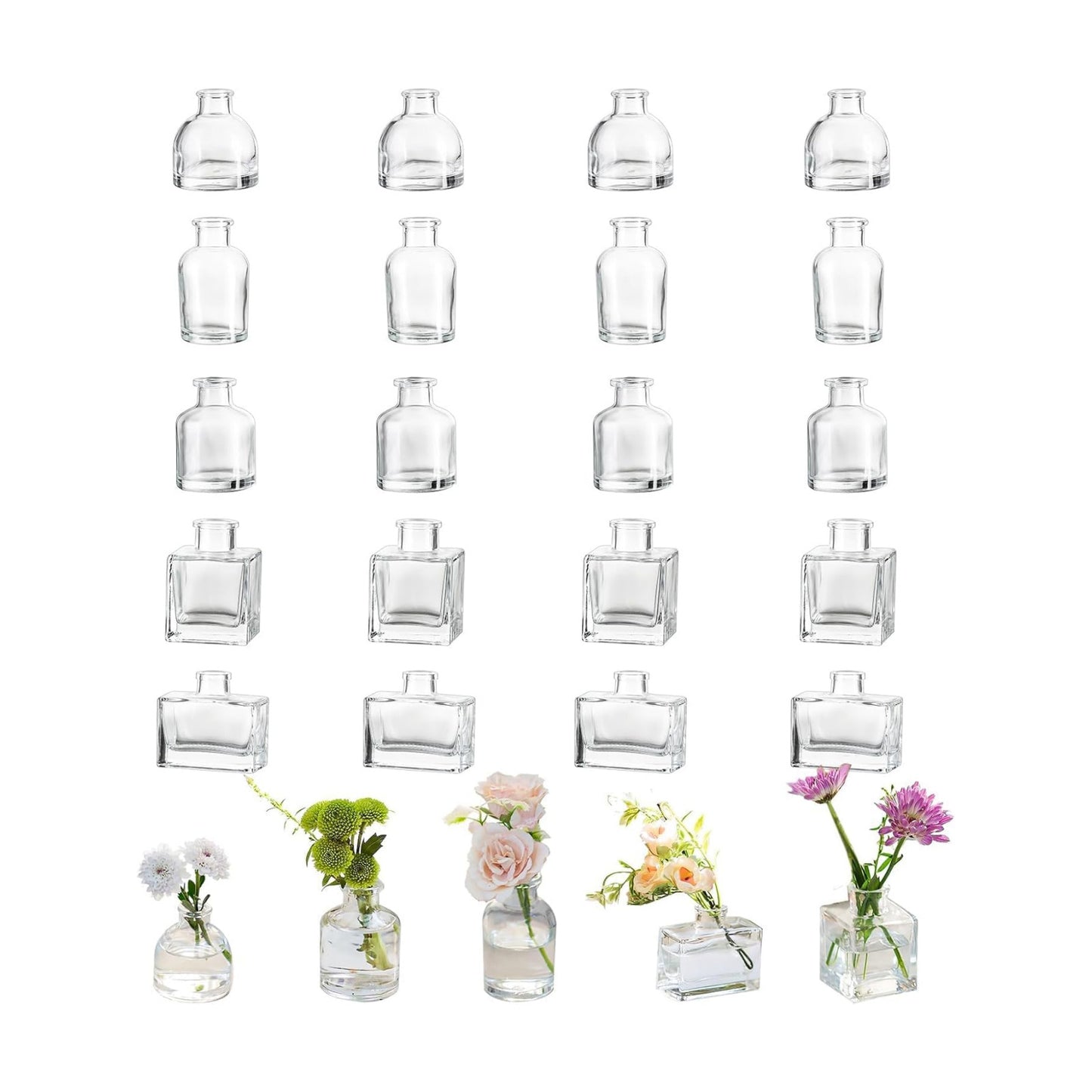 Clear Small Flower Vase Tiny Glass Vases for Flowers Modern / 01-clear / Set of 20