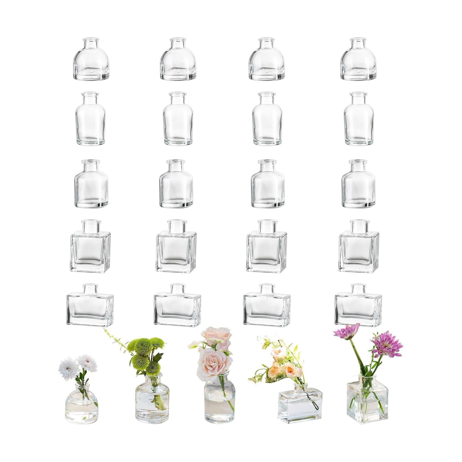 Clear Small Flower Vase Tiny Glass Vases for Flowers Modern / 01-clear / Set of 20