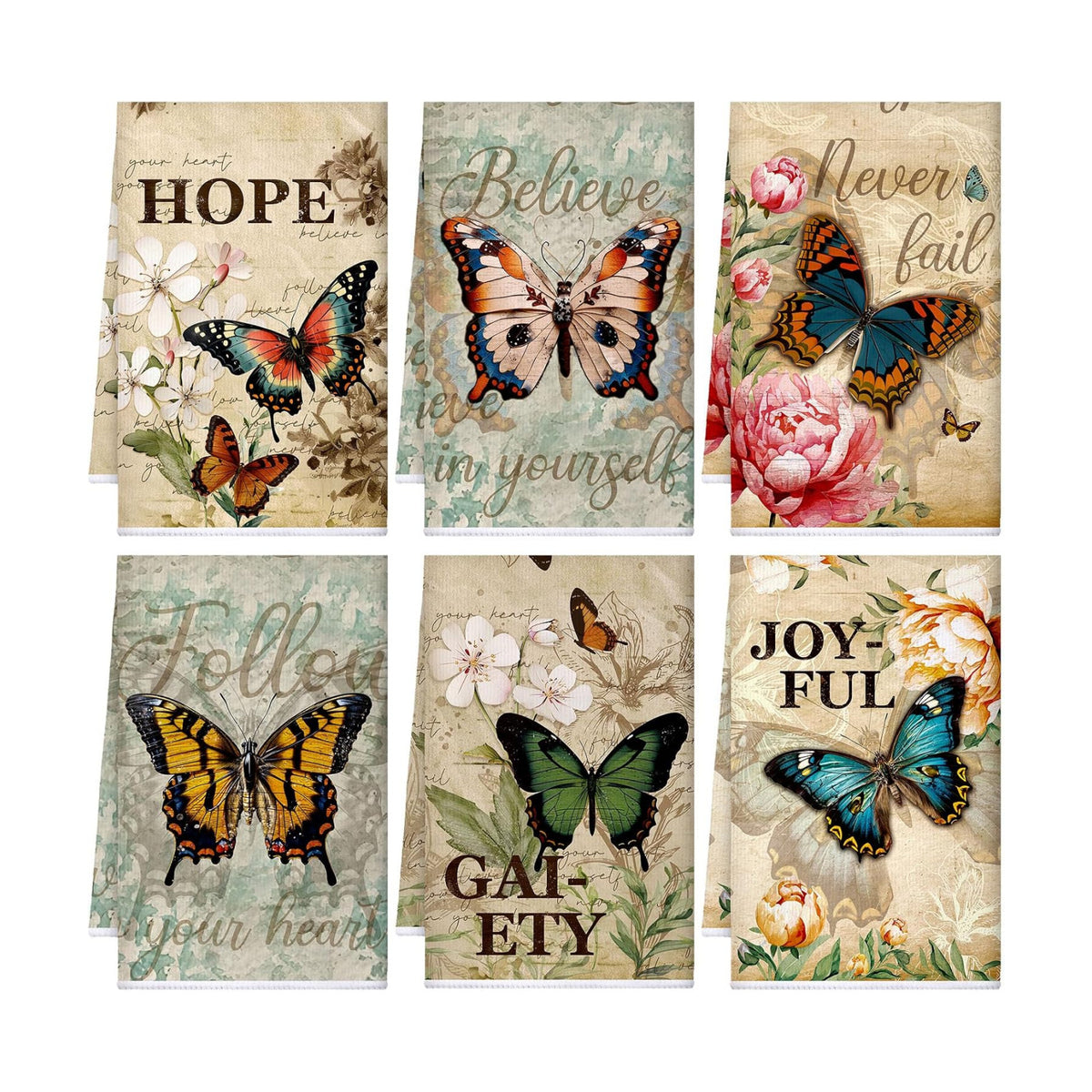 Sratte 6 Pcs Vintage Butterfly Kitchen Towels Fall Dish Towels, 24x16 Inch