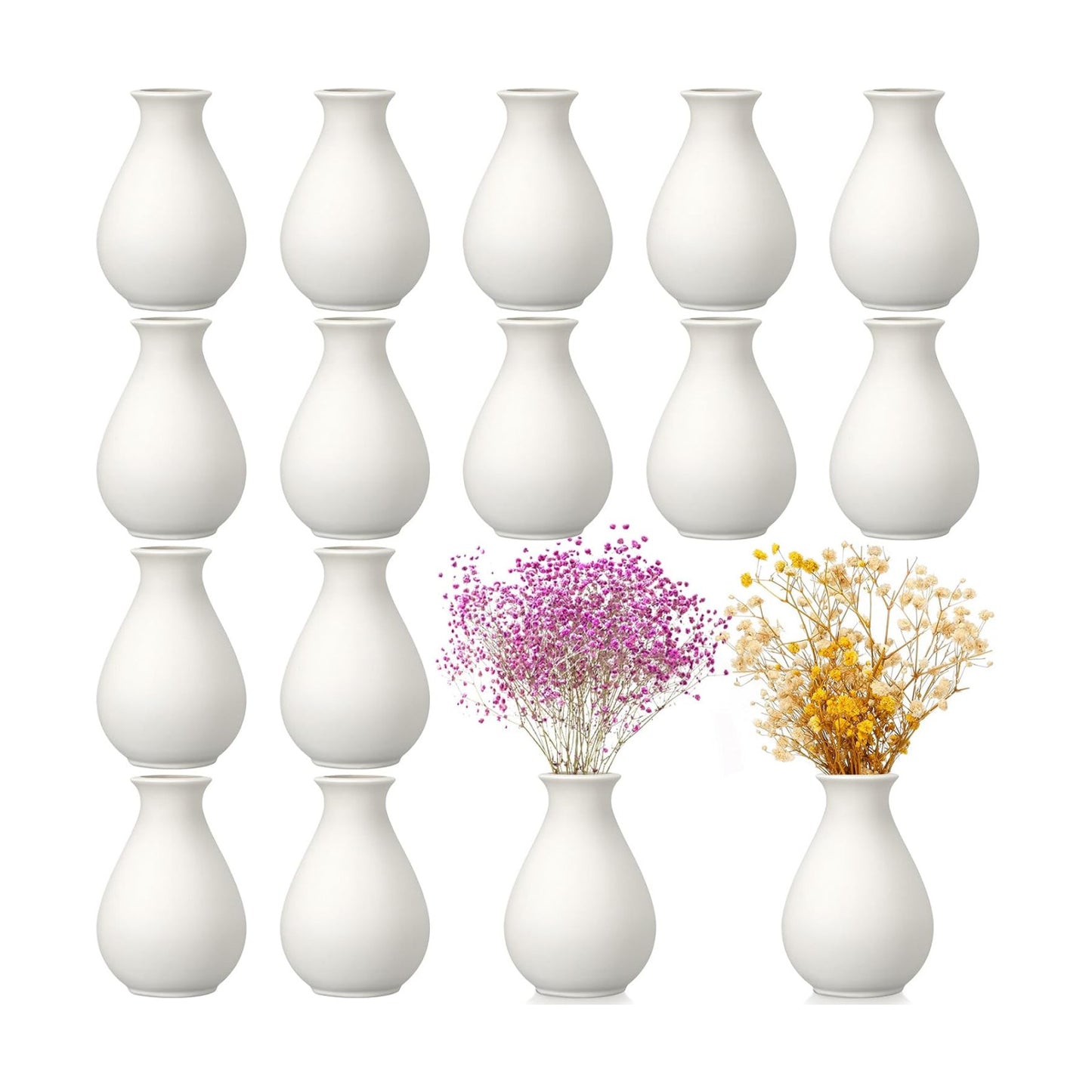 Ceramic Bud Vases Bulk Boho Small Flower Vase Ceramic Vases / 3.9"*2.76 / White / Set of 15