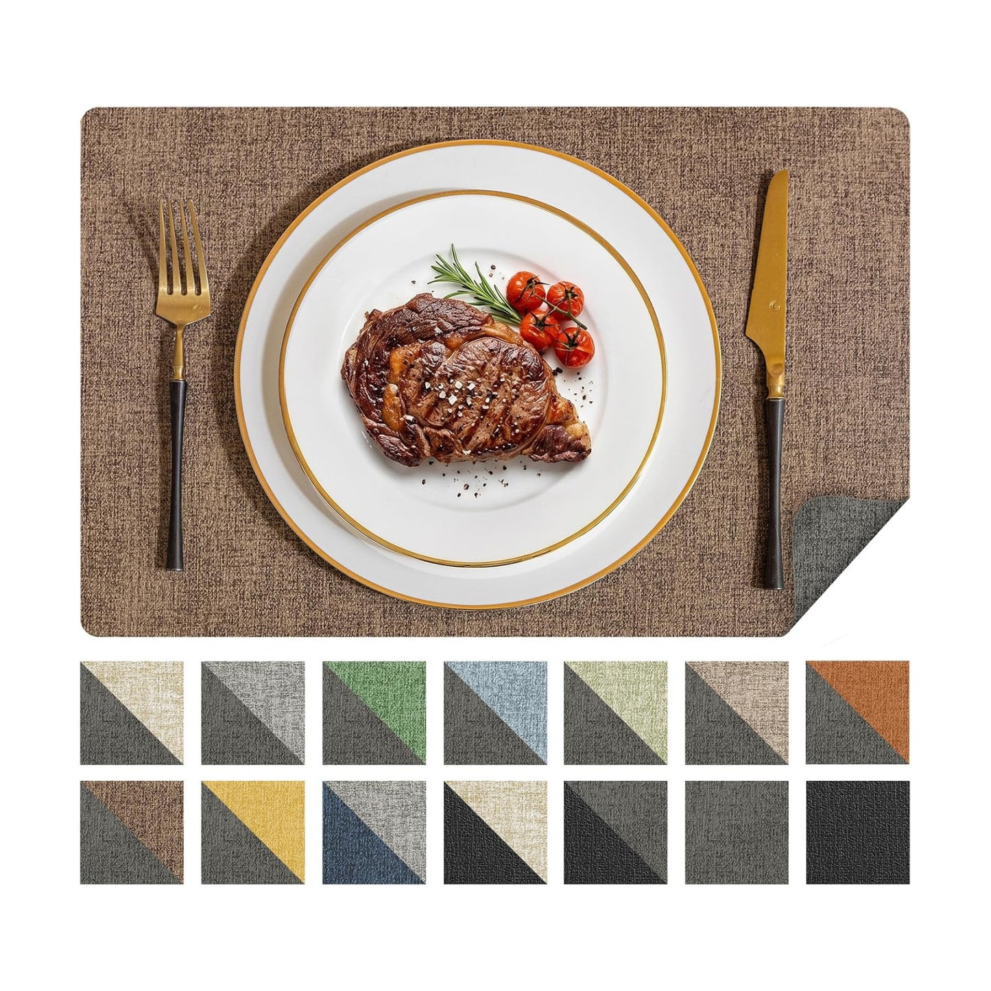 Romanstile Vinyl Placemats Set of 8, Reversible Faux Leather Heat Resistant Wipeable Table Mats, Waterproof Washable
