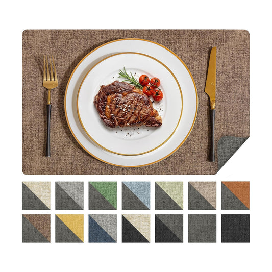 Romanstile Vinyl Placemats Set of 8, Reversible Faux Leather Heat Resistant Wipeable Table Mats, Waterproof Washable