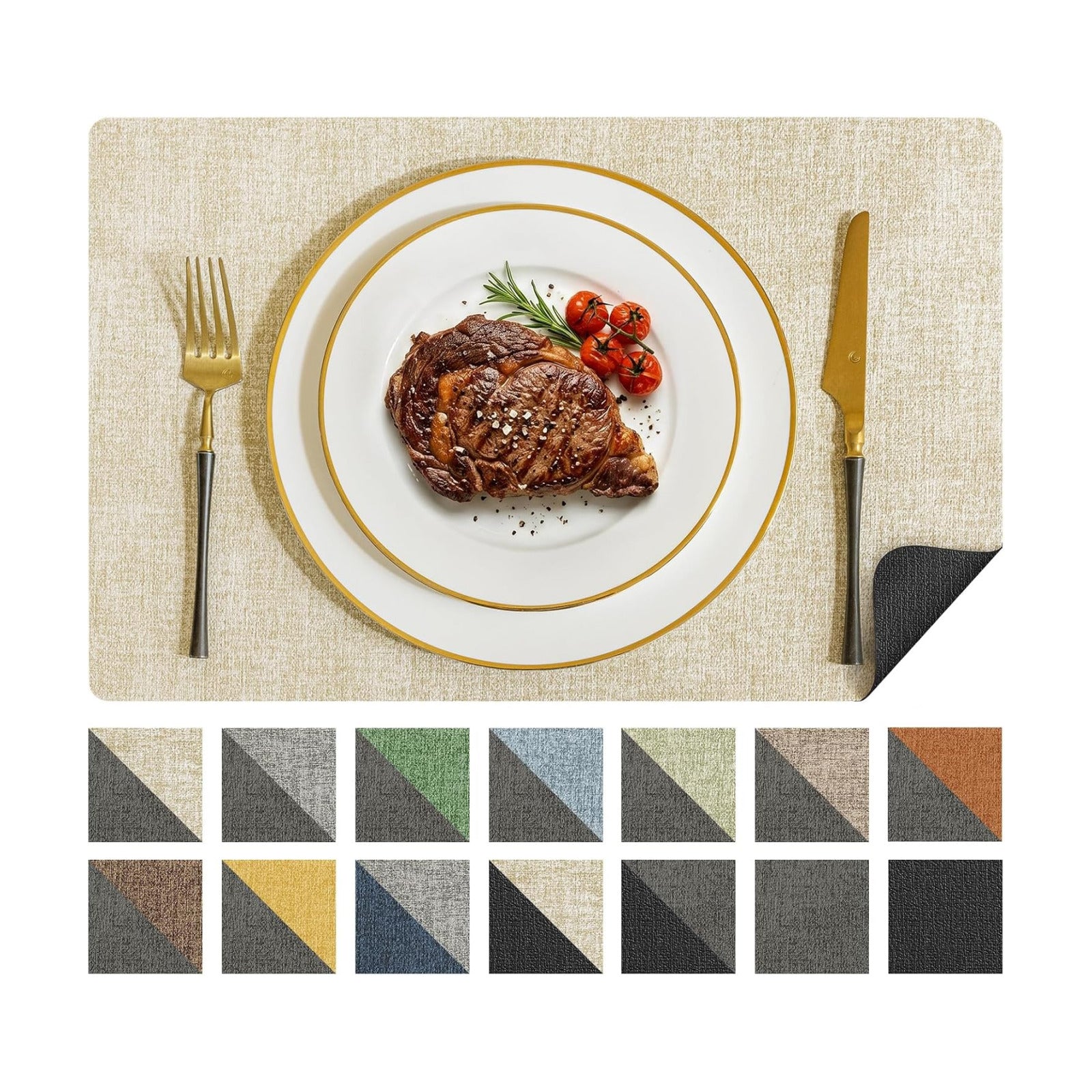 Romanstile Vinyl Placemats Set of 8, Reversible Faux Leather Heat Resistant Wipeable Table Mats, Waterproof Washable