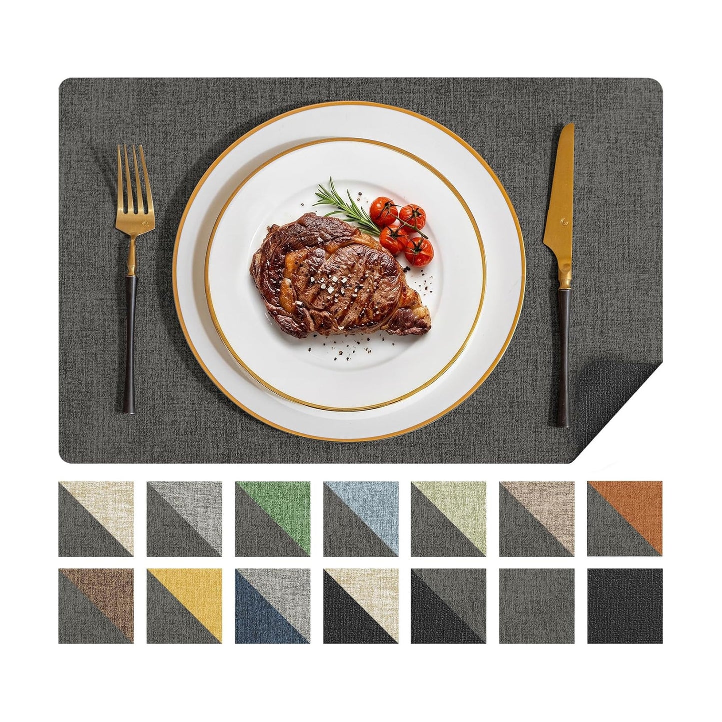 Romanstile Vinyl Placemats Set of 8, Reversible Faux Leather Heat Resistant Wipeable Table Mats, Waterproof Washable