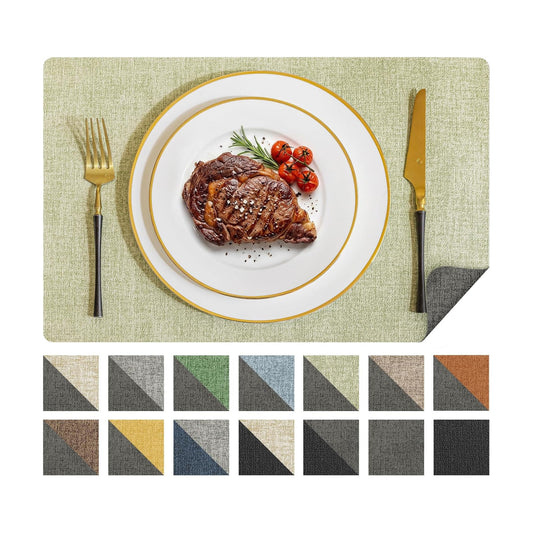 Romanstile Reversible Vinyl Placemats Set of 8, Faux Leather 100% Waterproof Oil-Proof Wipeable Place Mats, Heat