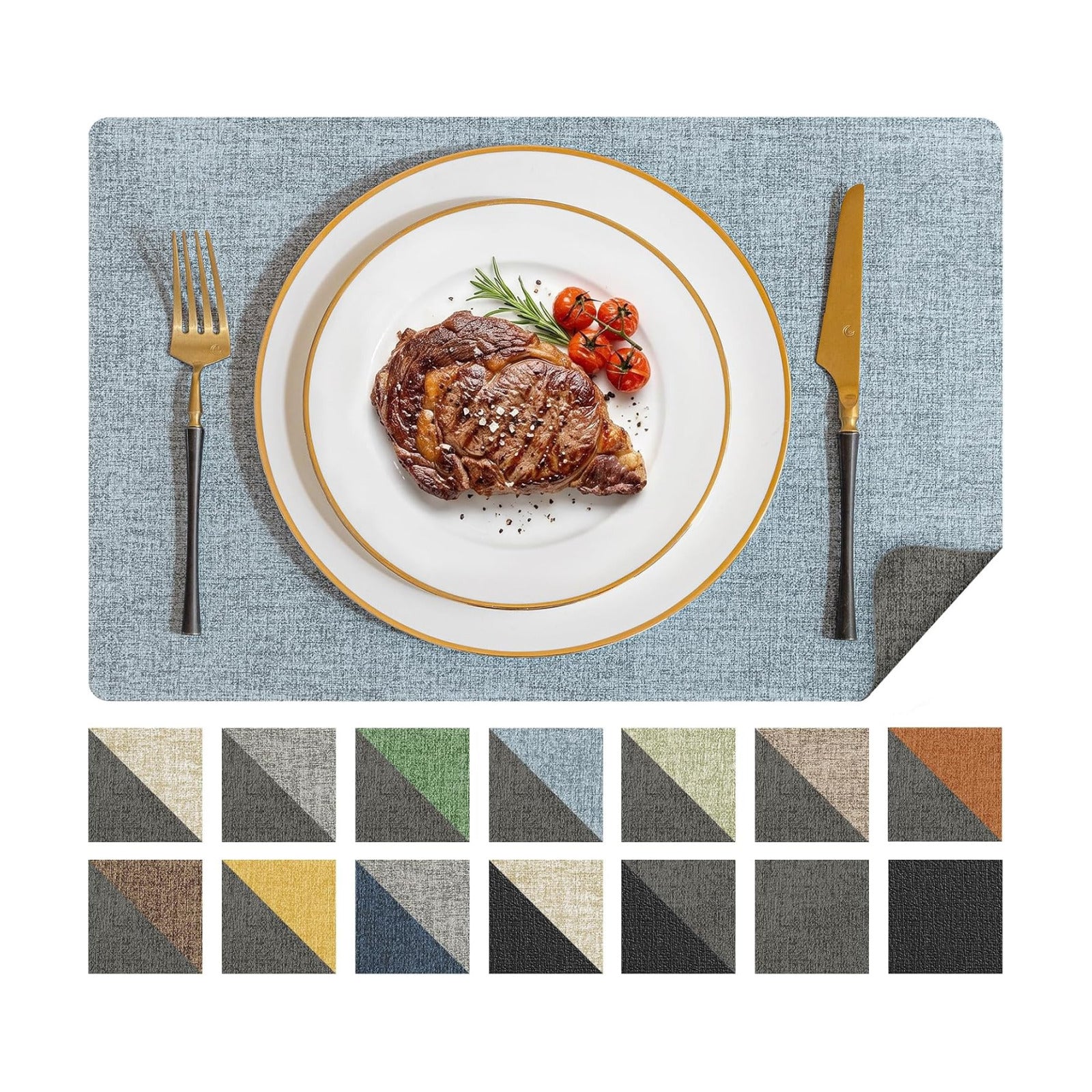 Romanstile Vinyl Placemats Set of 8, Reversible Faux Leather Heat Resistant Wipeable Table Mats, Waterproof Washable