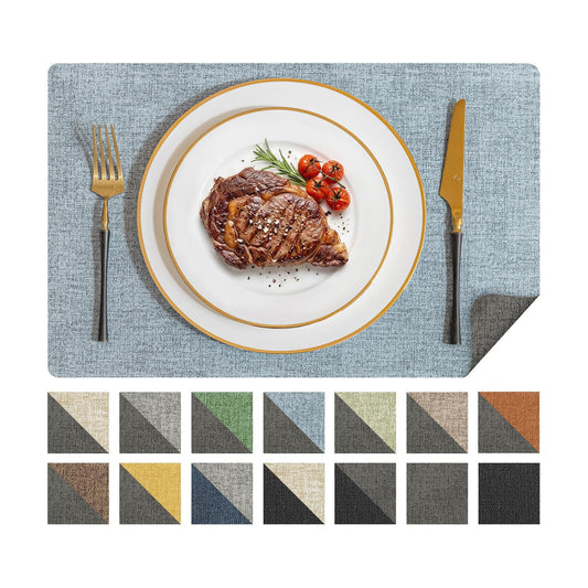 Romanstile Vinyl Placemats Set of 8, Reversible Faux Leather Heat Resistant Wipeable Table Mats, Waterproof Washable