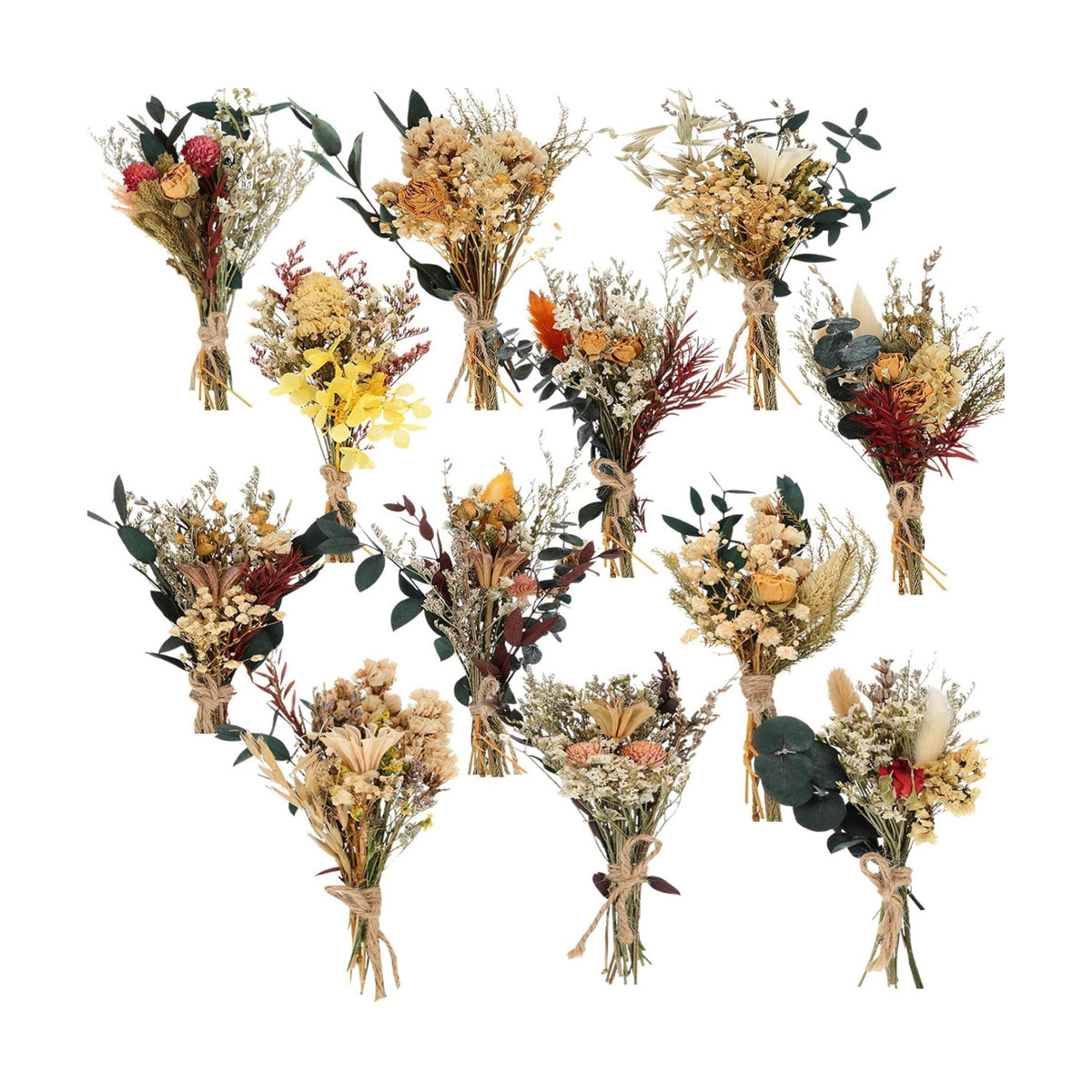 Layhit 12 Pcs Mini Dried Flower Bouquet Boho for Wedding,Bright