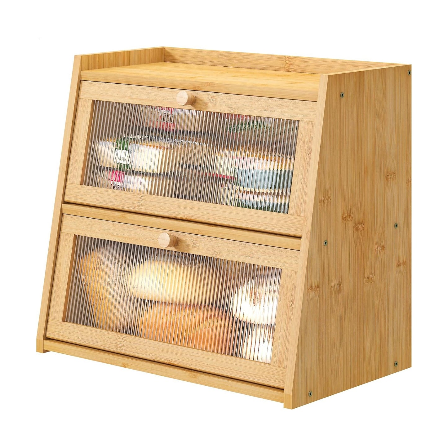 viewcare Bread Box for Kitchen Counter, Double Layer Large Bamboo Wood Bread Box, Bamboo Bread Storage Container with