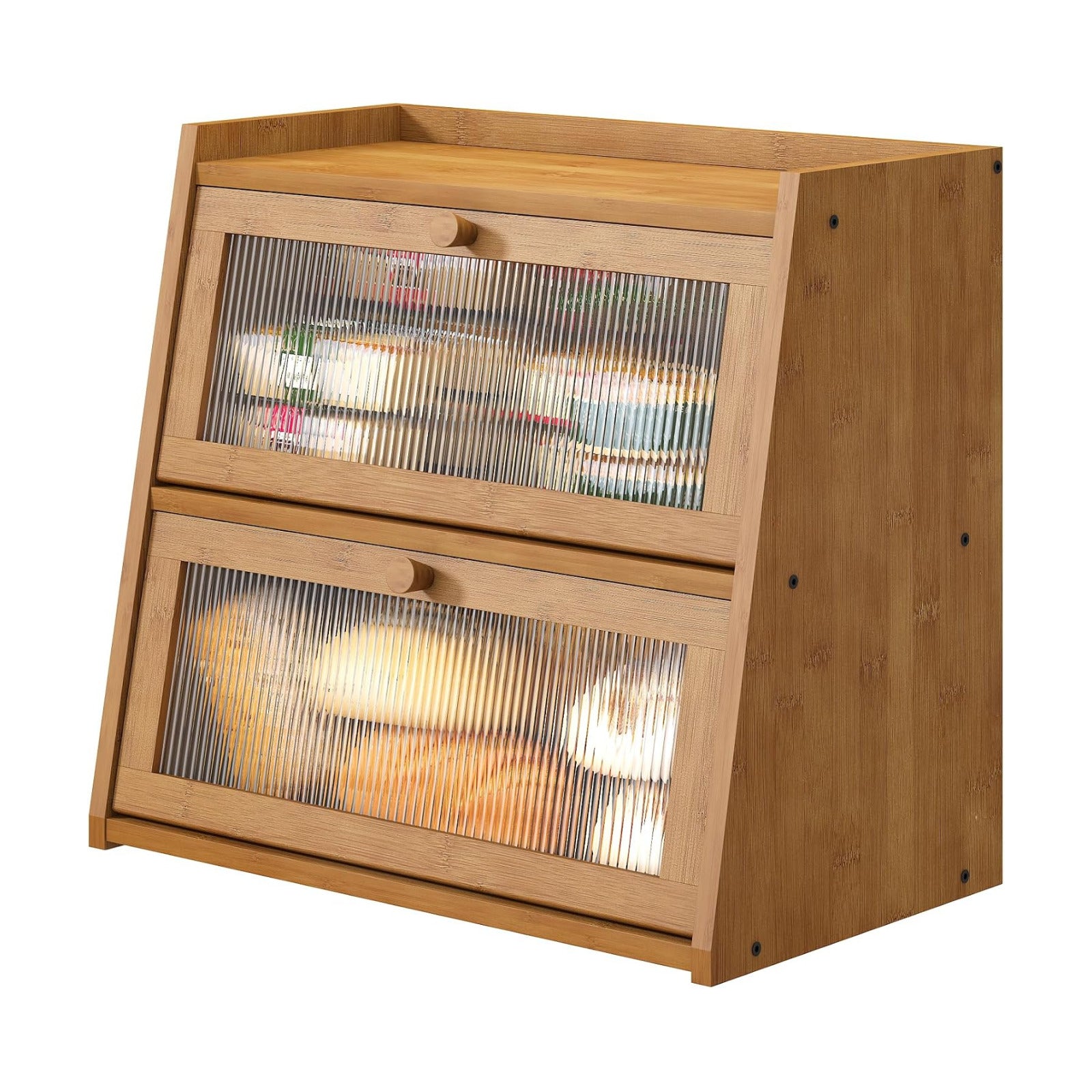 viewcare Extra Large Bread Box, Double Layer Bread Box for Kitchen Counter, Bamboo Wood Large Capacity Bread Storage