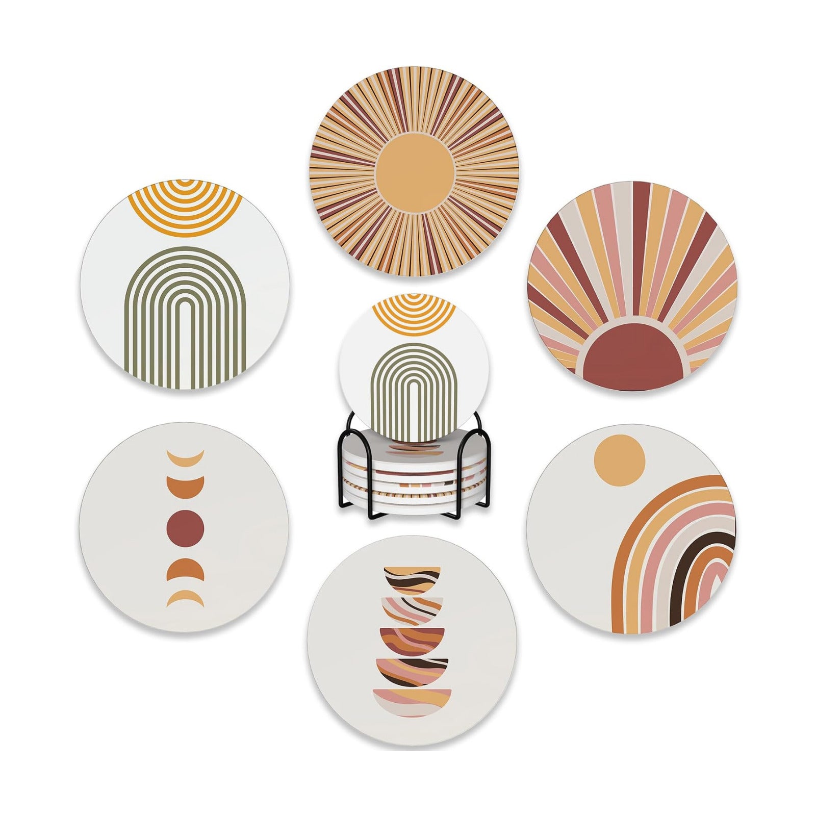 Holder / Coasters for Drinks / Minimalist Geometric Boho / Set of 6