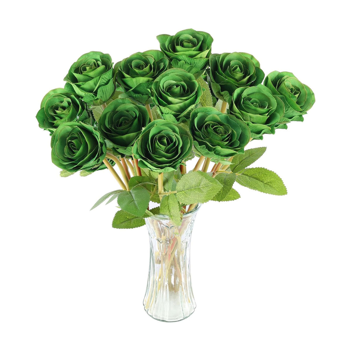 Hananona Artificial Roses Flowers for St. Patrick's Day，12 Pcs Silk Green Rose Bouquet for Spring Home Decoration, Green Faux Roses for Wedding
