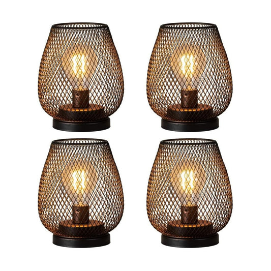 NEEDOMO Battery Operated Lamp Table Powered Lantern, Set of 4 Metal Cage Cordless Lamps with LED Bulb, Vintage