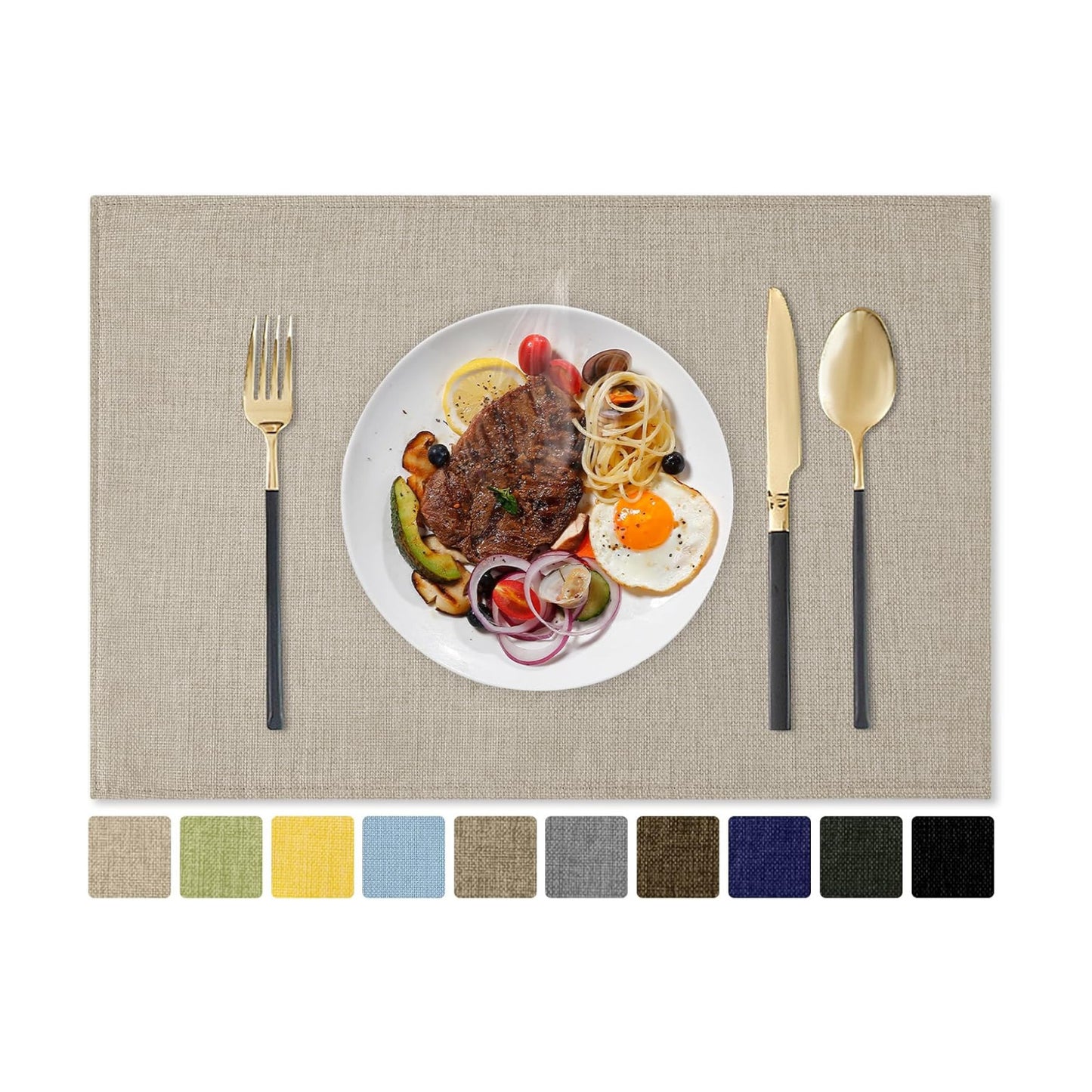 Romanstile Cloth Placemats Set of 8, Heat Resistant Double Layered Thickened Place Mats, Washable Faux Linen Farmhouse