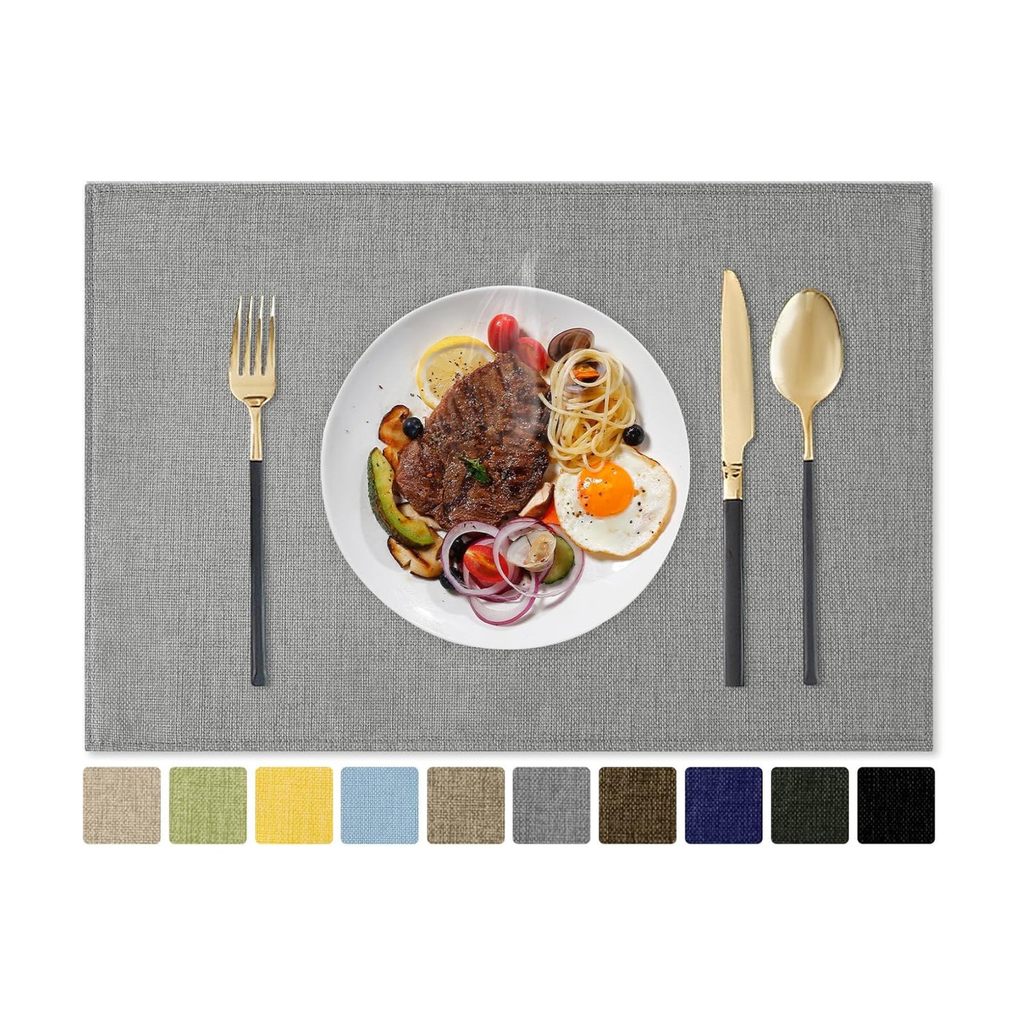 Romanstile Cloth Placemats Set of 8, Heat Resistant Double Layered Thickened Place Mats, Washable Faux Linen Farmhouse