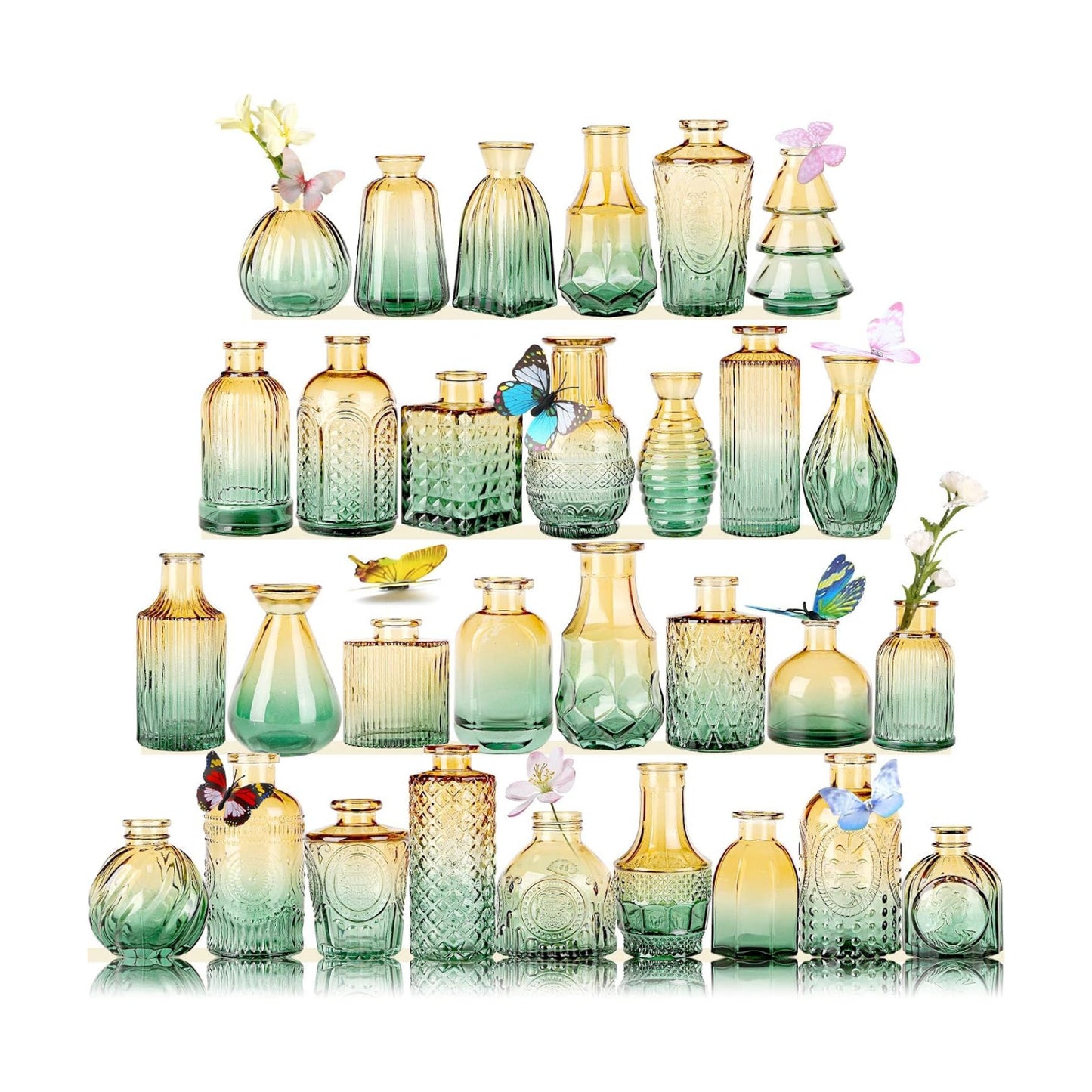 Glass Bud Vases in Bulk Pcs / Brown Green / Set of 30