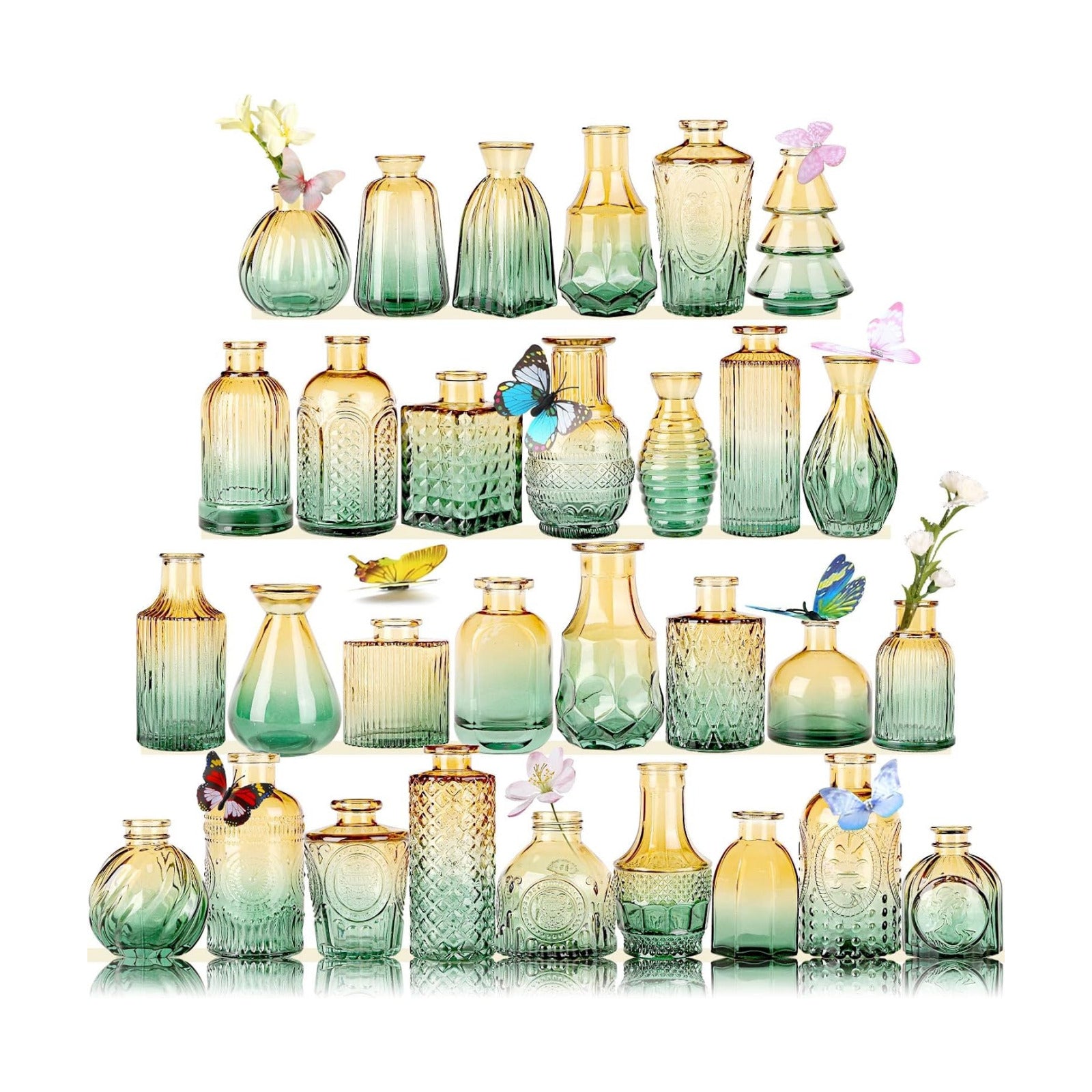 Glass Bud Vases in Bulk Pcs / Brown Green / Set of 30