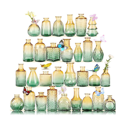 Glass Bud Vases in Bulk Pcs / Brown Green / Set of 30