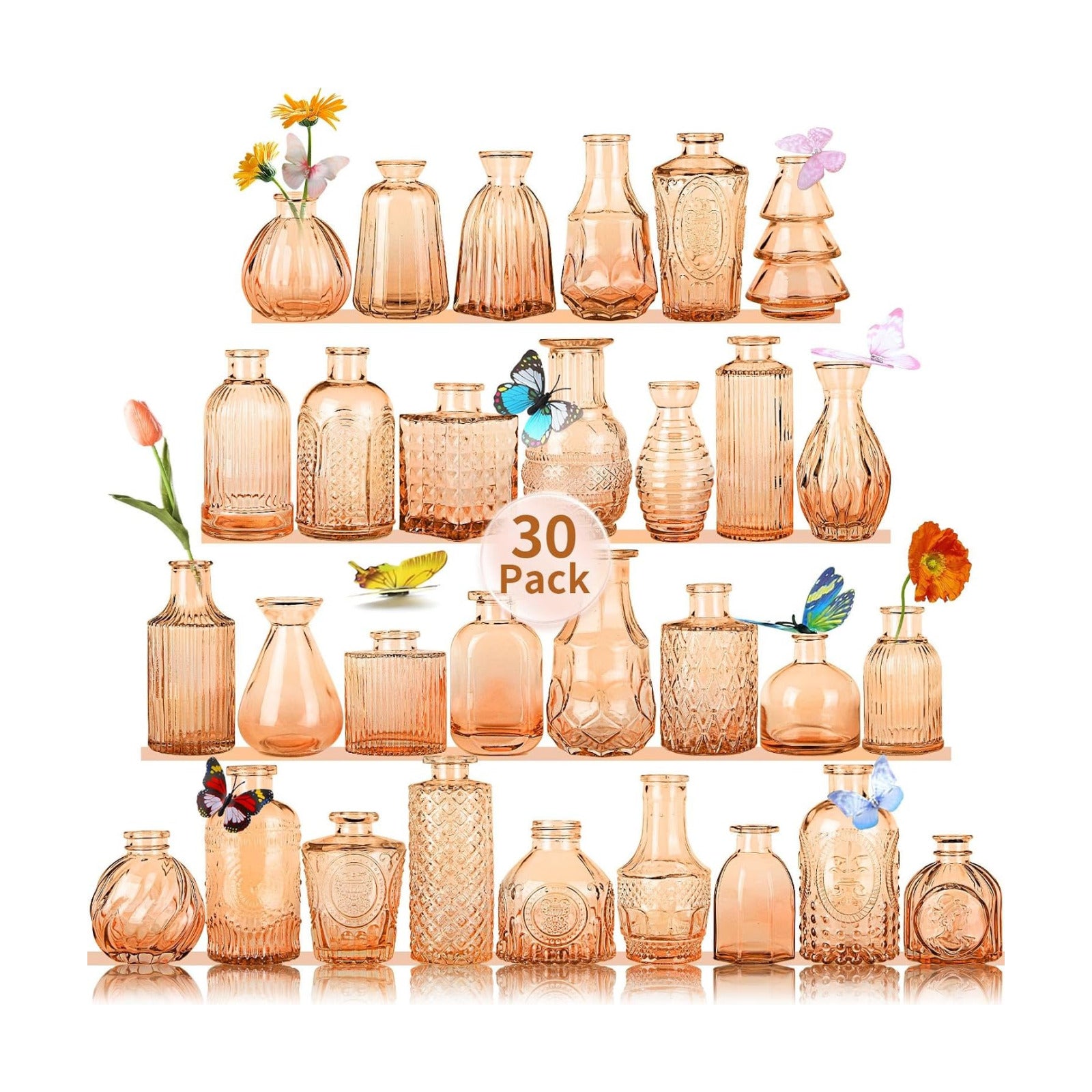 Valentine's Day Glass Bud Vases / Amber / Set of 30