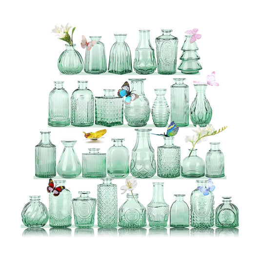 Glass Bud Vases in Bulk Pcs / Dark Green / Set of 30