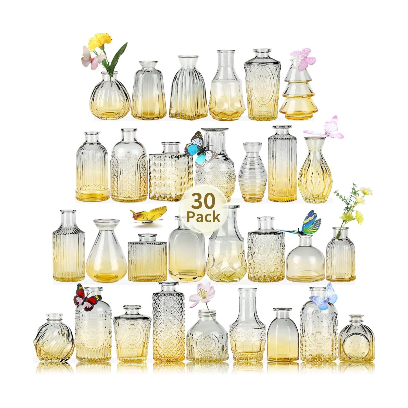 Glass Bud Vases in Bulk Pcs / Blue-yellow / Set of 30
