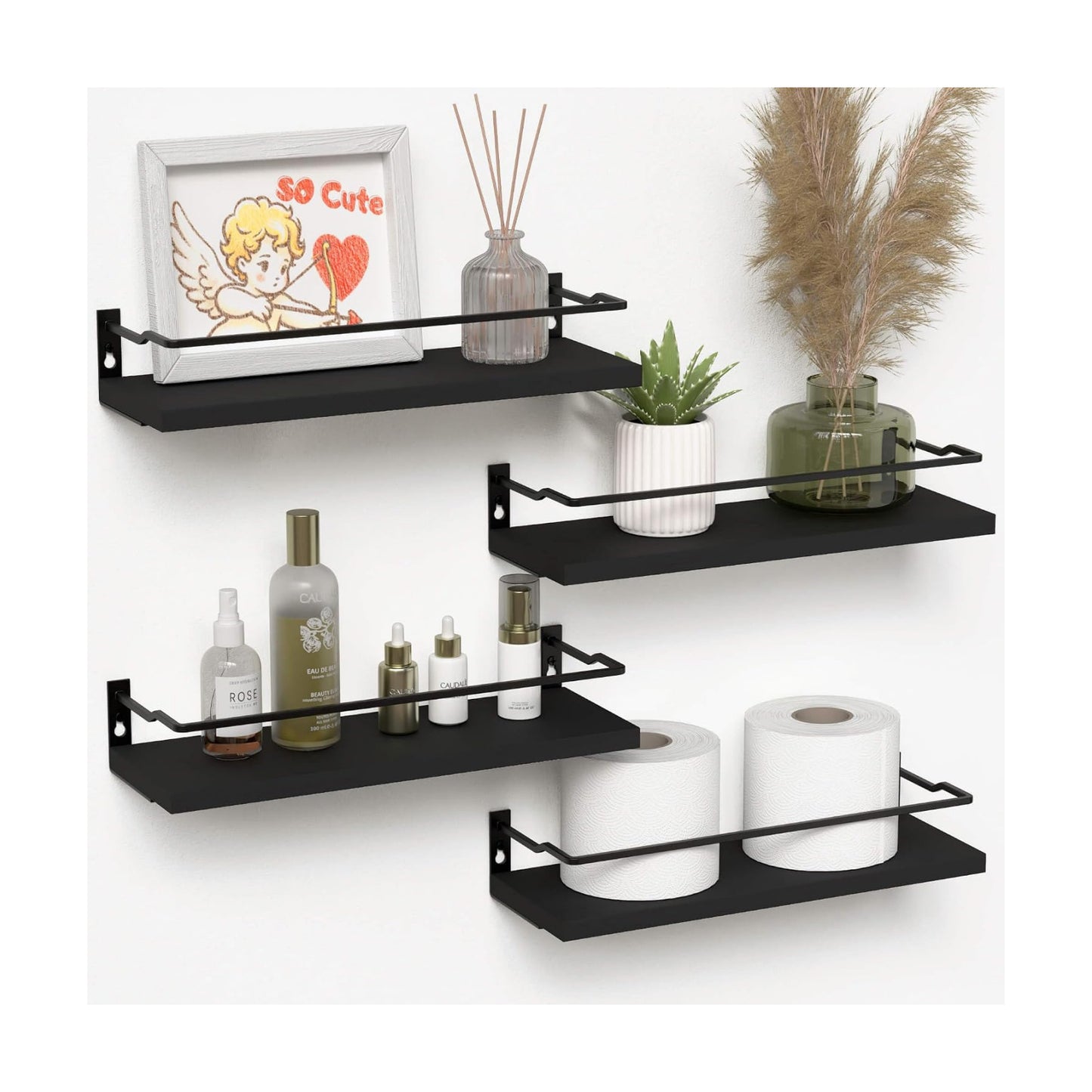 RICHER HOUSE Floating Shelves Bathroom, Small Wall Shelf Over Toilet 4 Set | Wall Mounted Shelves Decor for Bathroom
