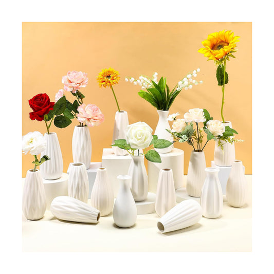Ceramic Bud Vase Bulk Boho Small Pampas Grass Flower Vase / White / 5 Inch / Set of 16