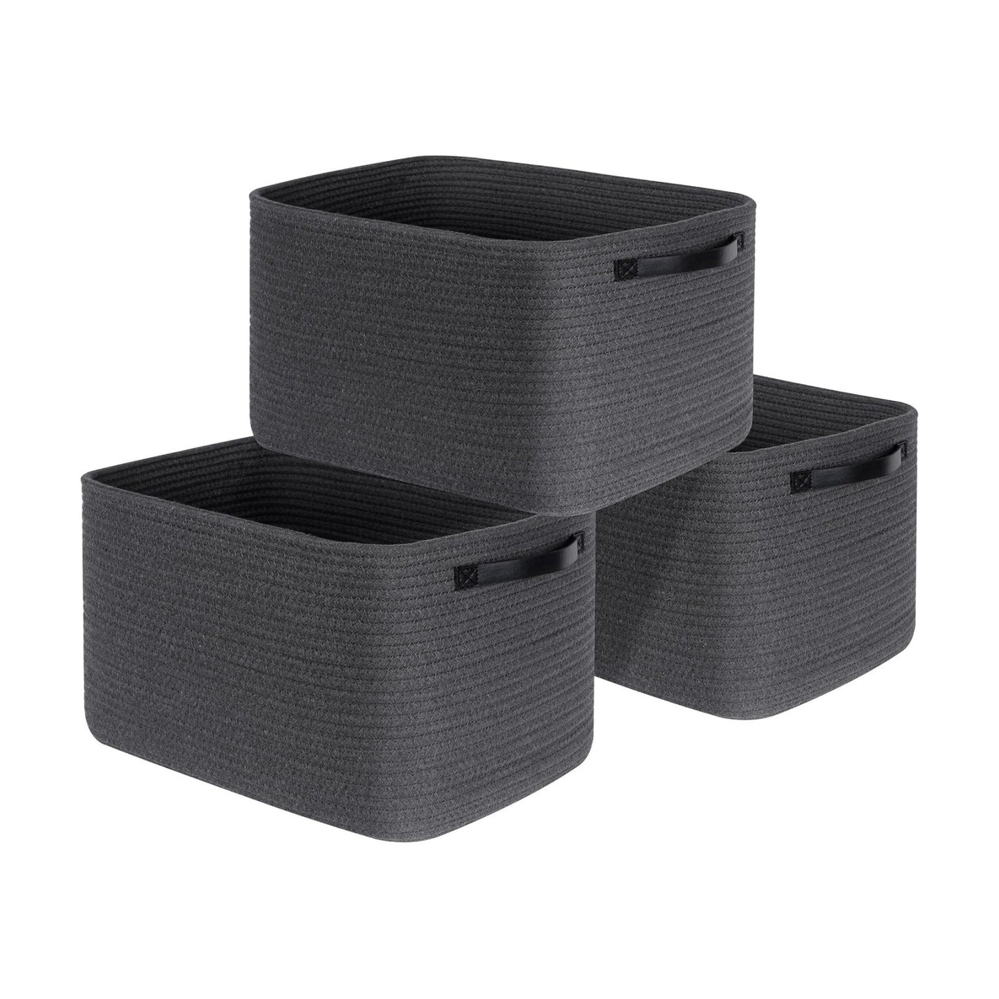 Decorative Woven Storage Baskets / Charcoal Gray / Black / Set of 3