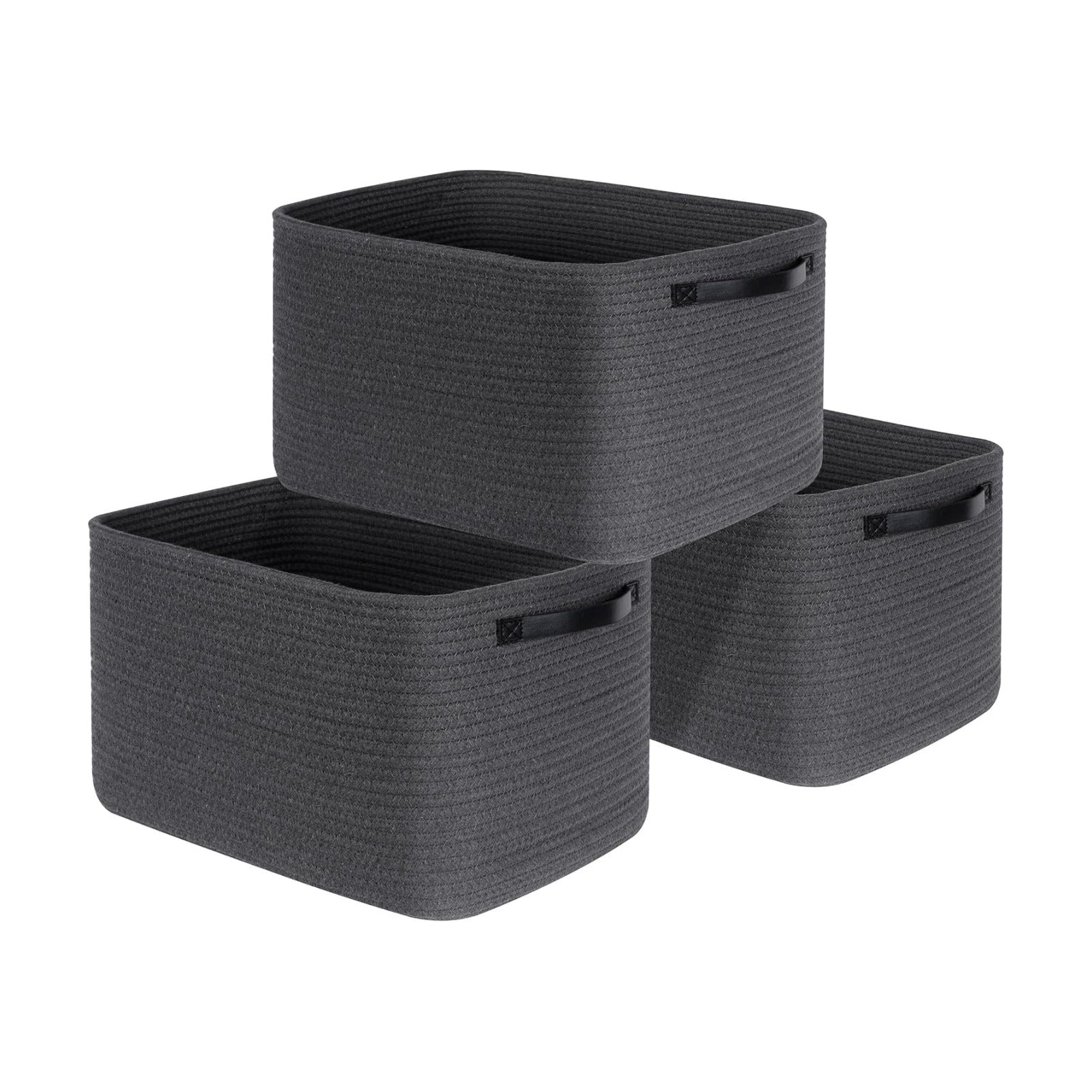 Decorative Woven Storage Baskets / Charcoal Gray / Black / Set of 3