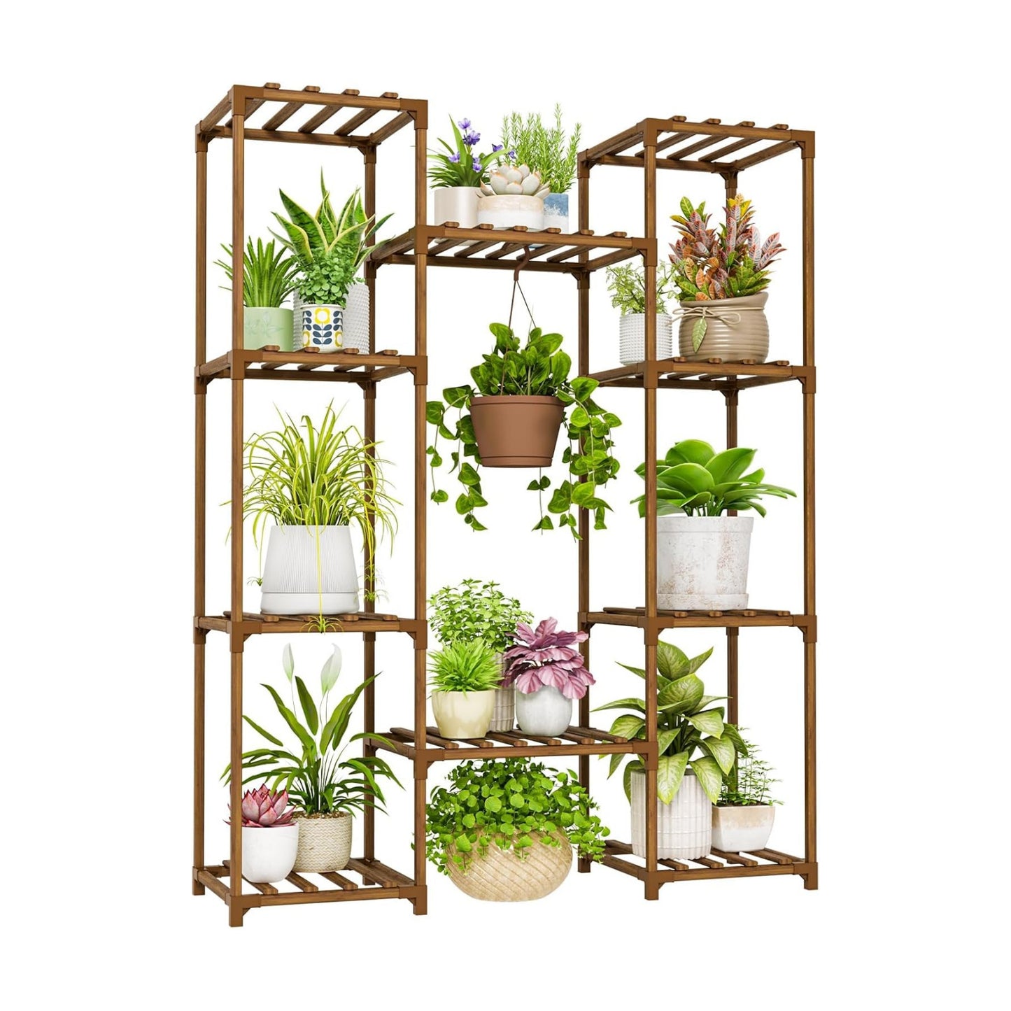 Bamworld Plant Stand Indoor Outdoor Hanging Shelf for Multiple Plants Tall Large Holder for Living Room Patio Balcony