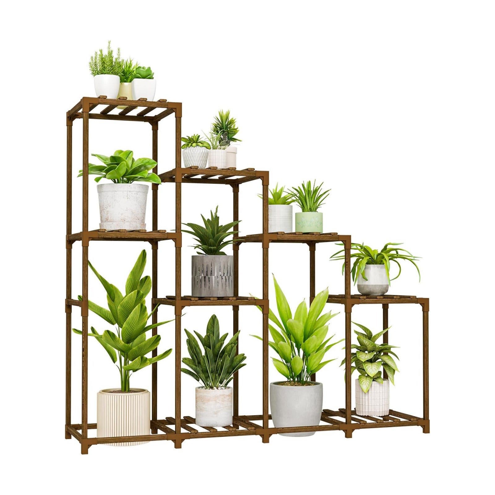 Bamworld Tall Plant Stand Indoor Wood Plant Shelf Outdoor Tiered Plant Rack | for Multiple Plants 4 Tiers 10 Pots