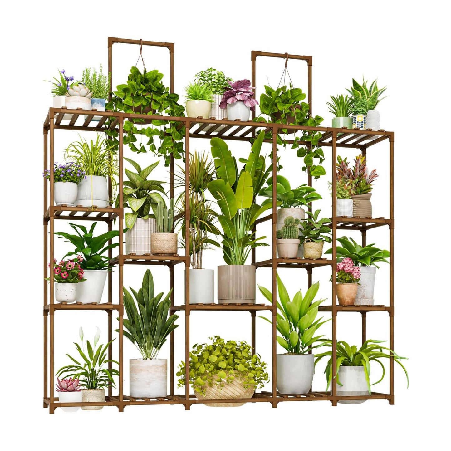 Bamworld Large Plant Shelf Plant Stand Indoor 62.2" Tall Outdoor Plant Holder Wood for Multiple Plants Hanging Plant